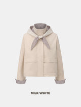 Effortless Style Stand Collar Bomber Jacket With Hooded Scarf