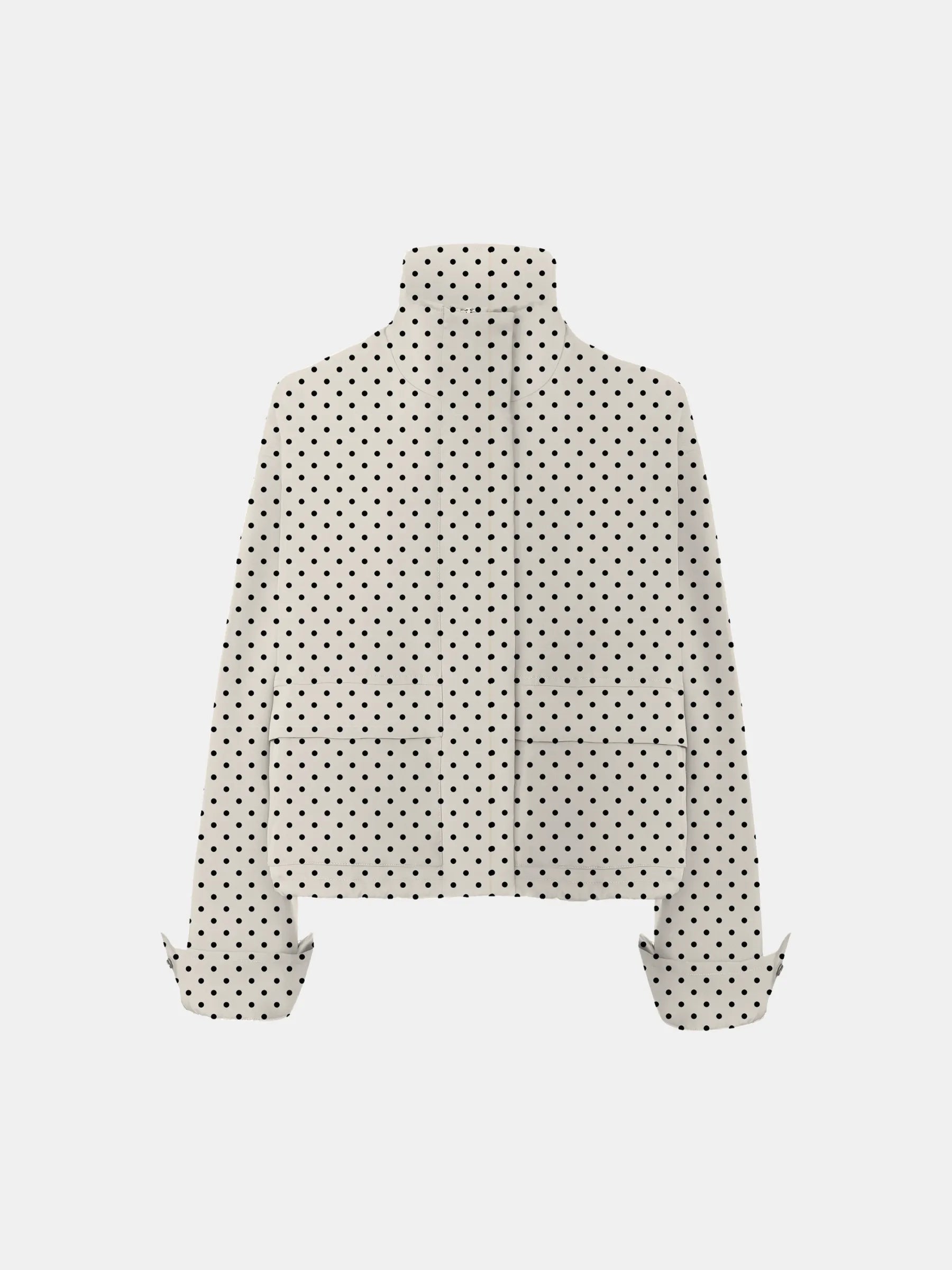 Effortless Style Pin Dot Stand Collar Bomber Jacket