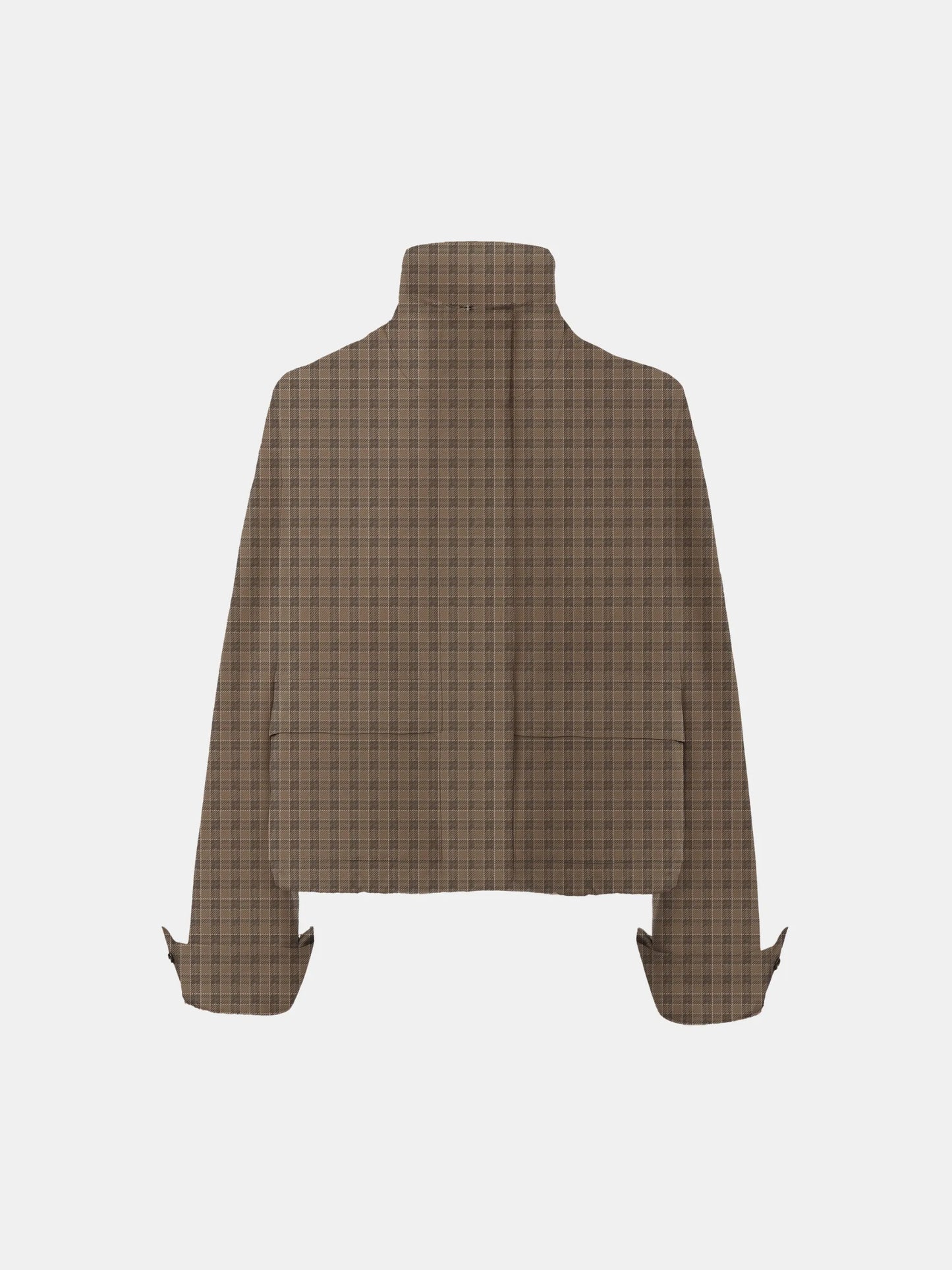 Effortless Style Brown Check Stand Collar Bomber Jacket