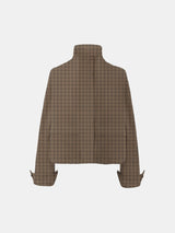 Effortless Style Brown Check Stand Collar Bomber Jacket