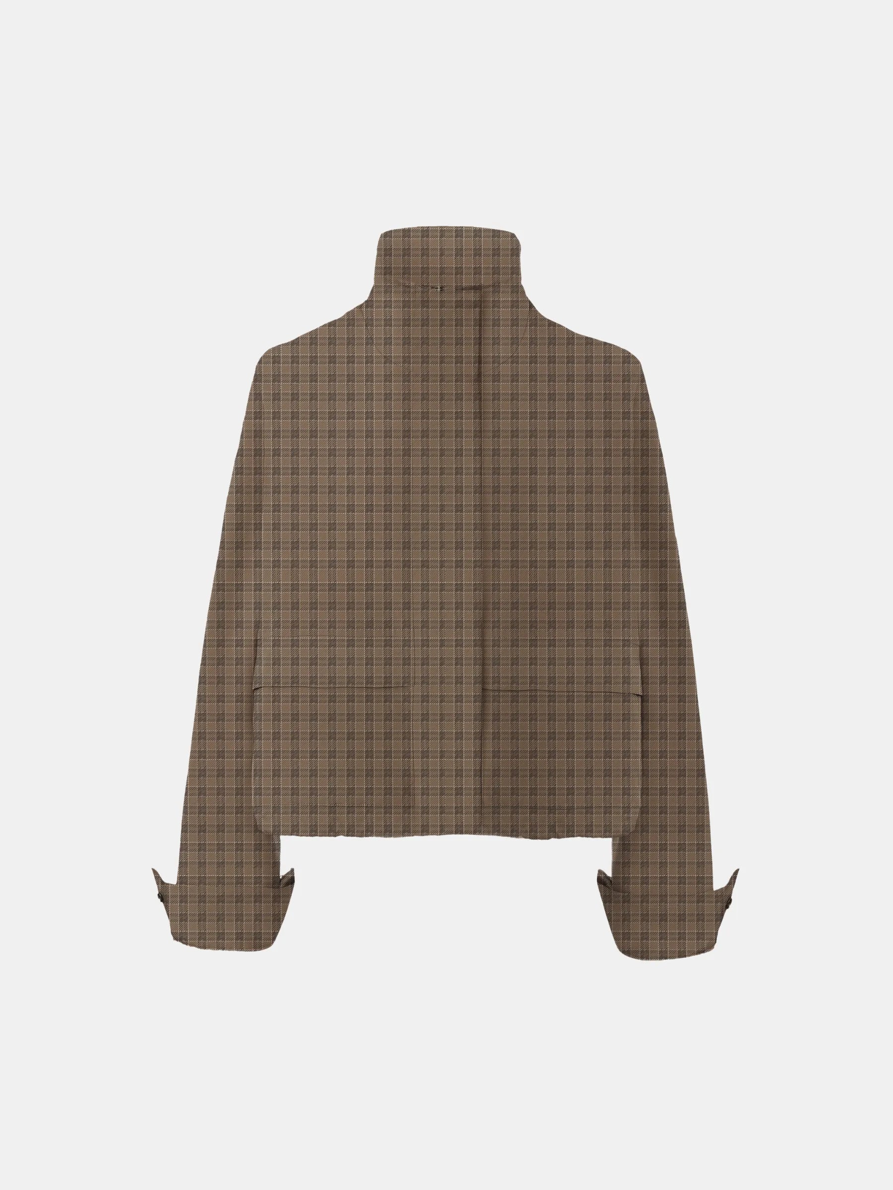 Effortless Style Brown Check Stand Collar Bomber Jacket