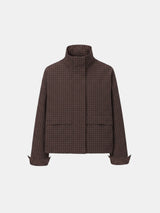 Effortless Style Brown Check Stand Collar Bomber Jacket