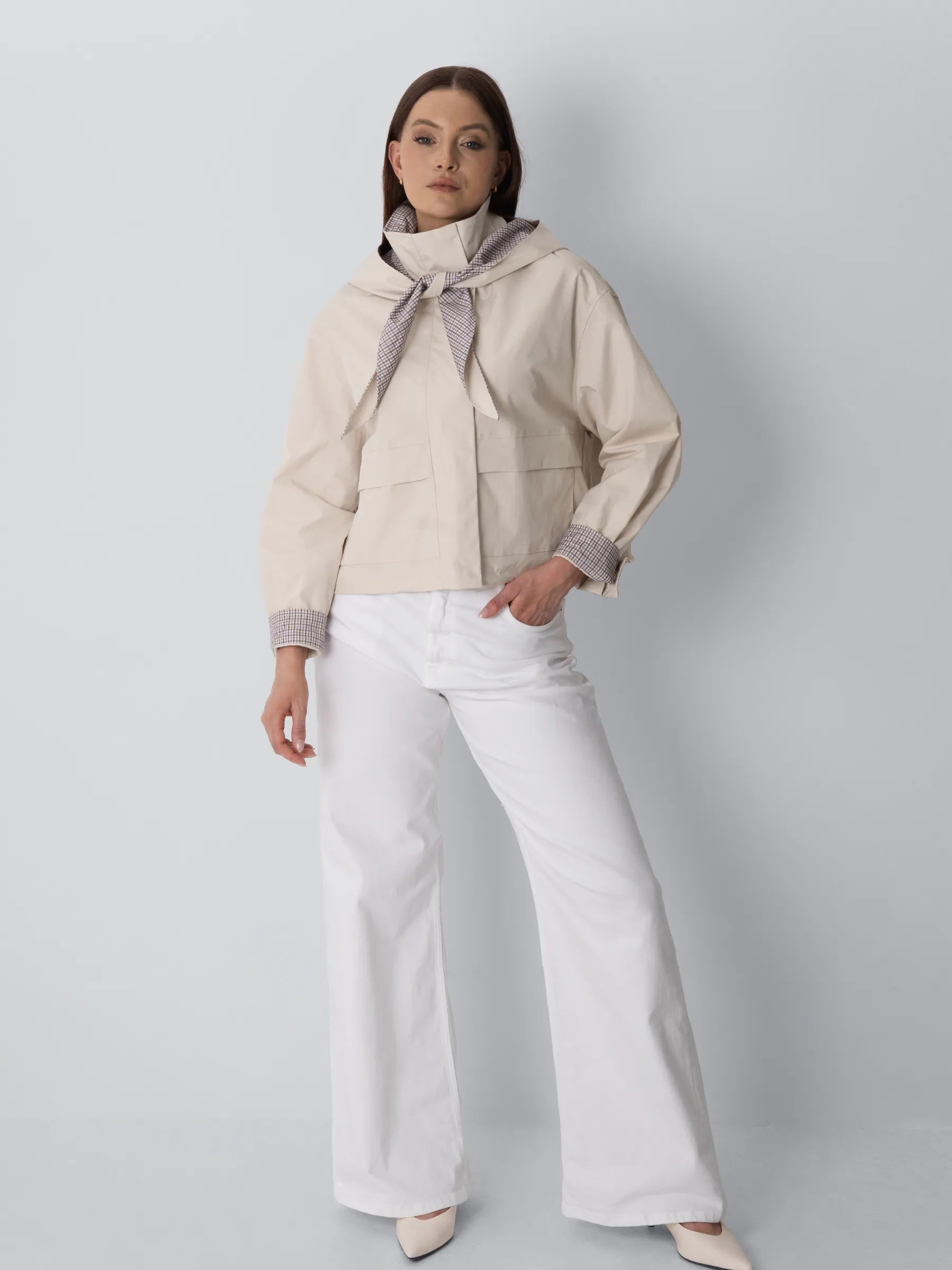 Effortless Style Funnel Collar Bomber Jacket With Hooded Scarf