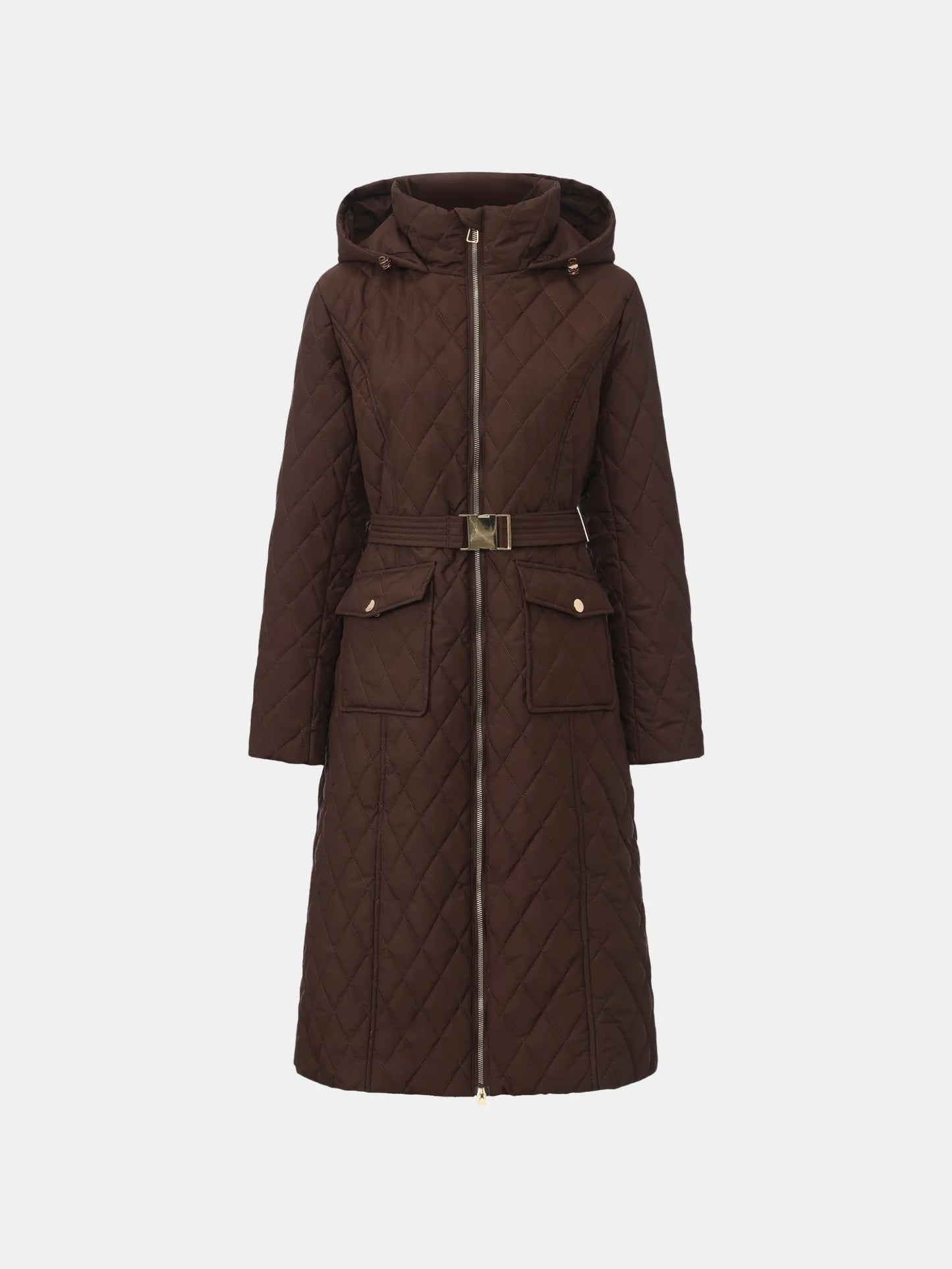 WarmCore™ Long Dimond Quilted Belted Puffer