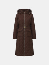 WarmCore™ Long Dimond Quilted Belted Puffer