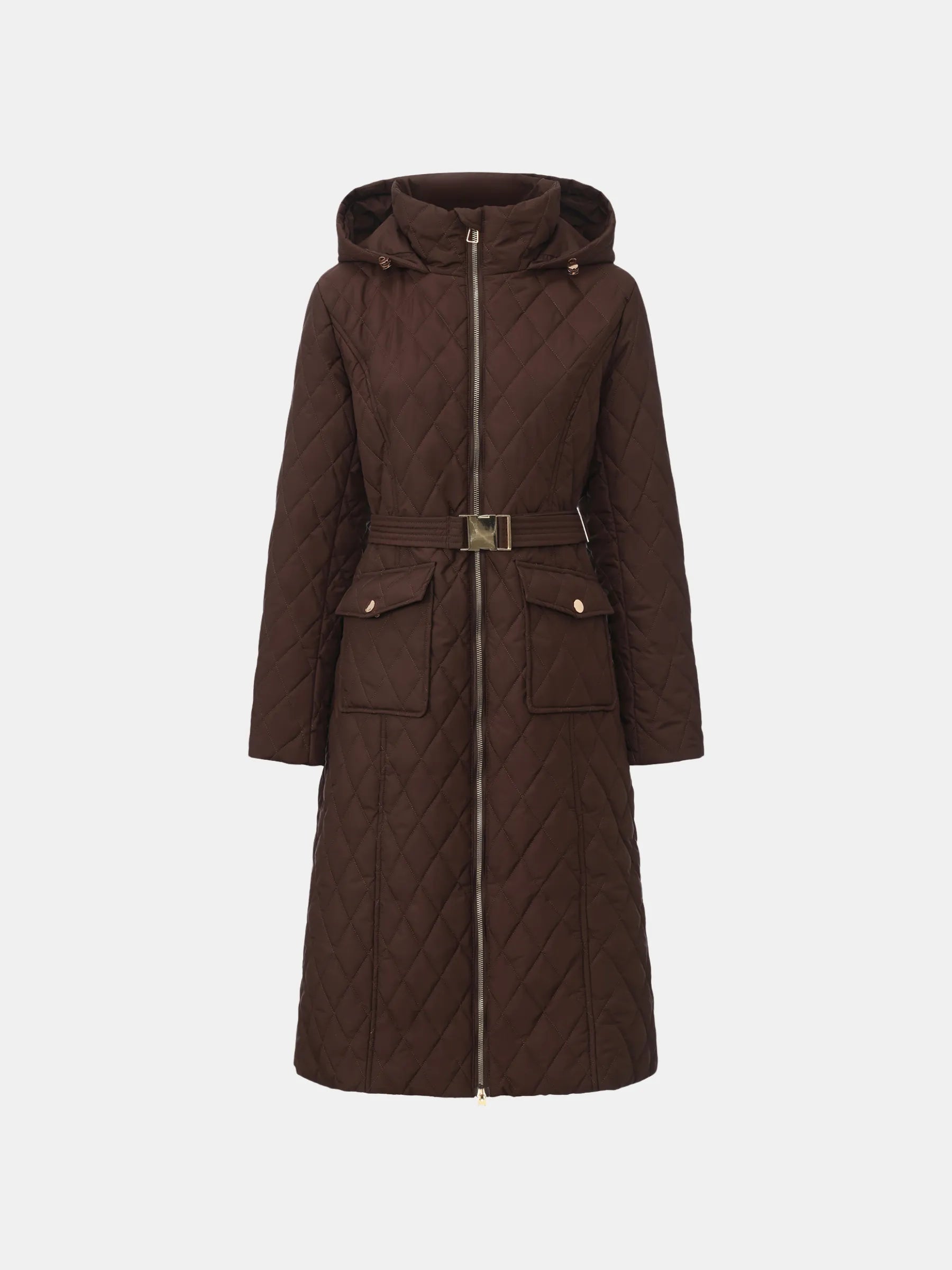 WarmCore™ Long Dimond Quilted Belted Puffer