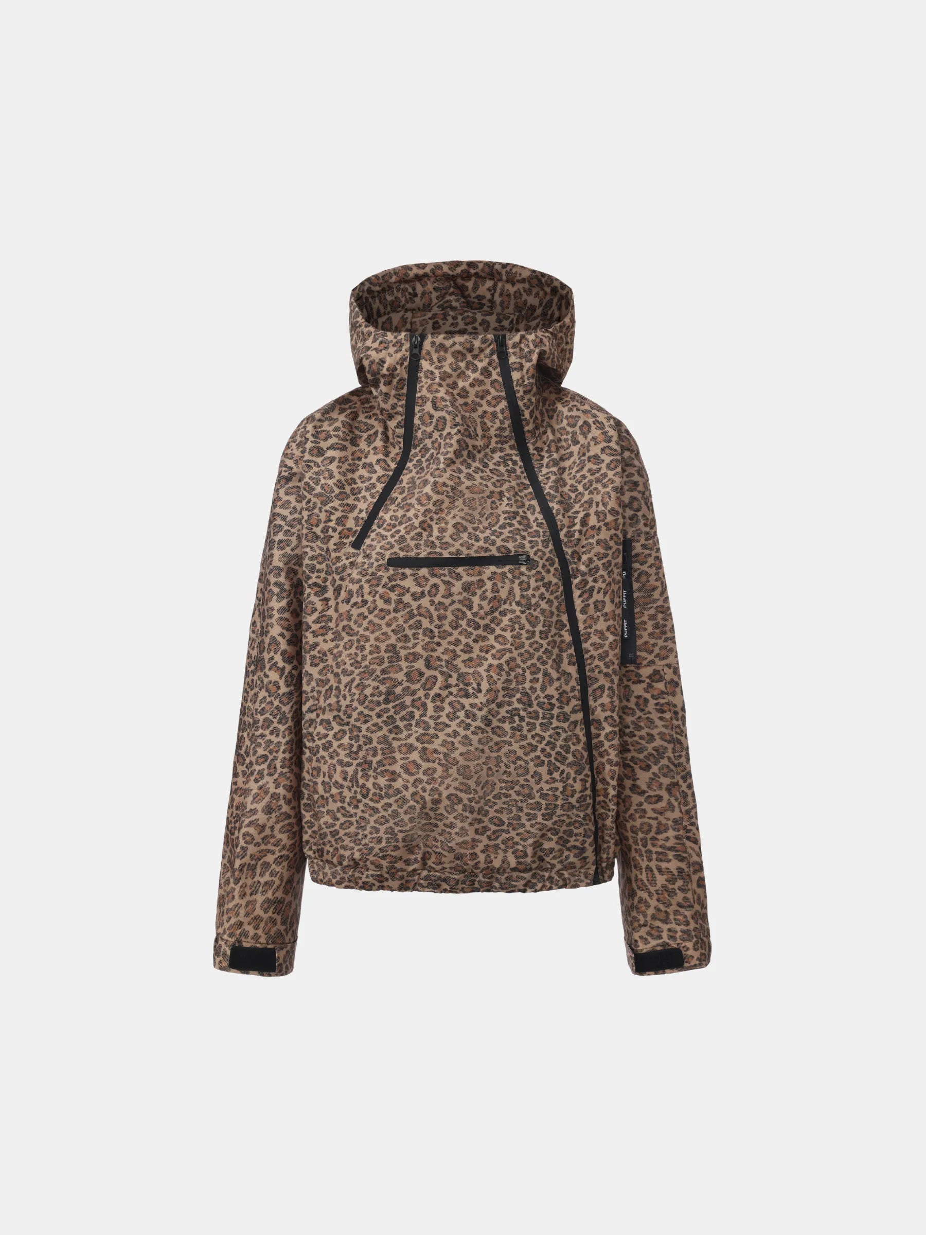STM-TEX™ Leopard Short Asymmetric Zip Rain Hoodie - PUFFIT