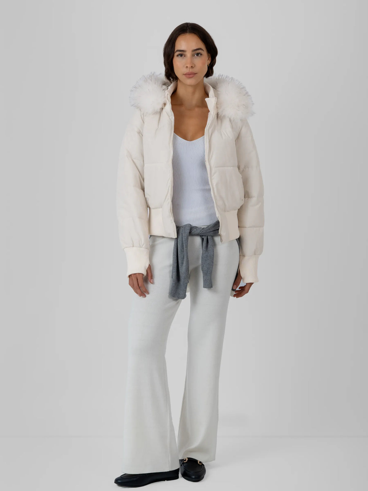 WarmCore™ Faux Fur Lined Puffer Bomber With Detachable Hood Trim
