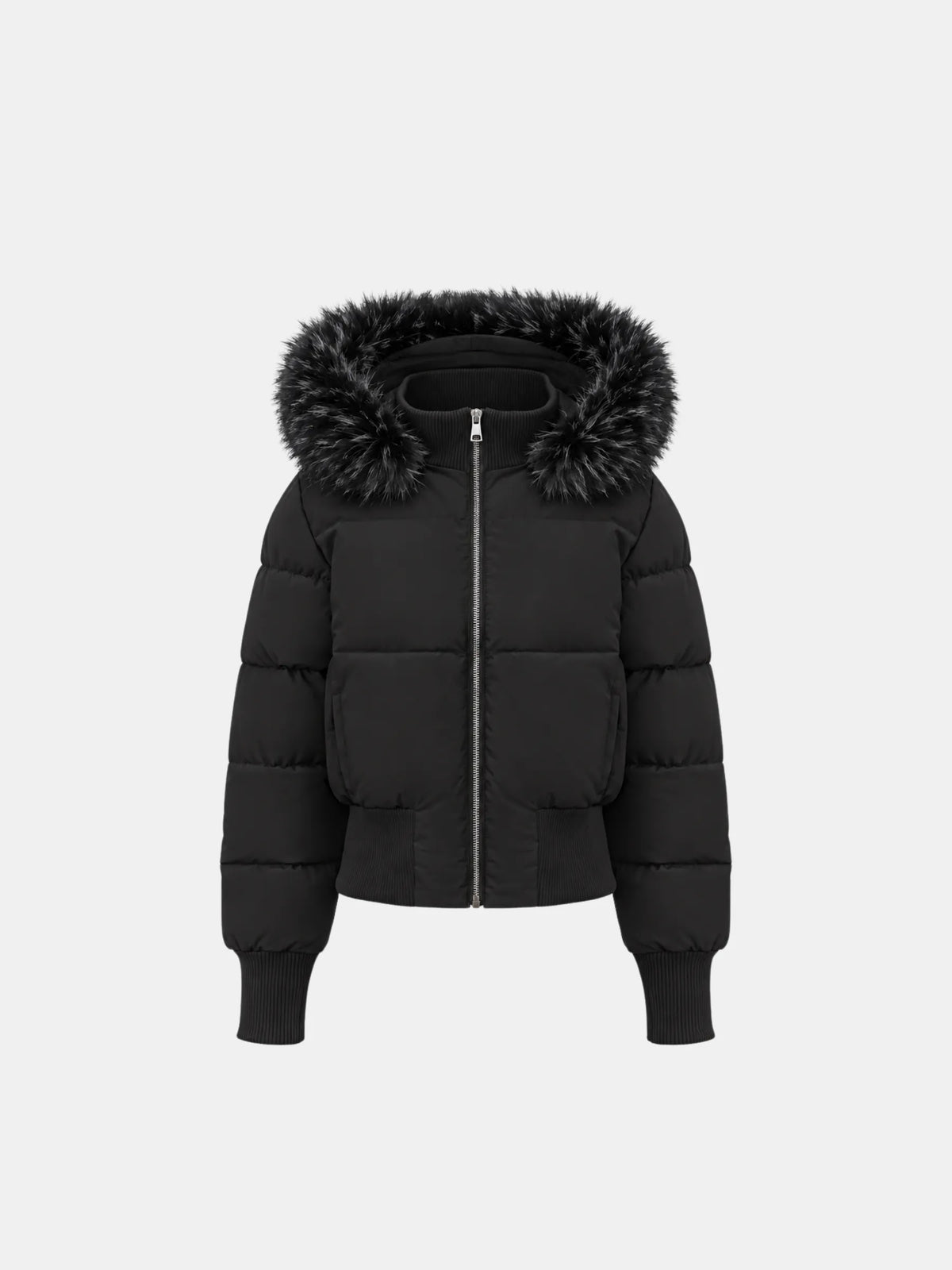 WarmCore™ Faux Fur Lined Puffer Bomber With Detachable Hood Trim