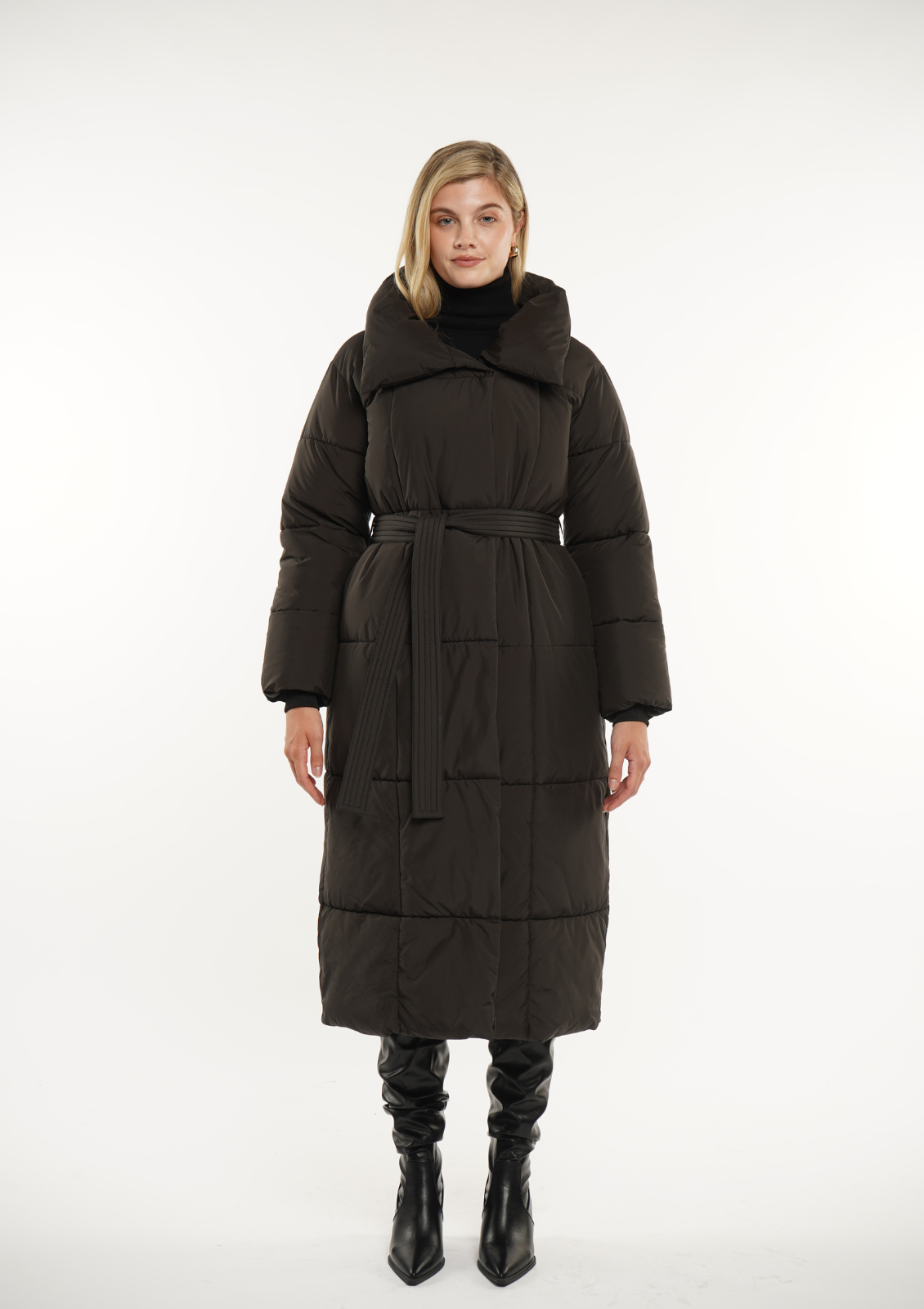 WarmCore™ Extra Long Length Belted Button Puffer