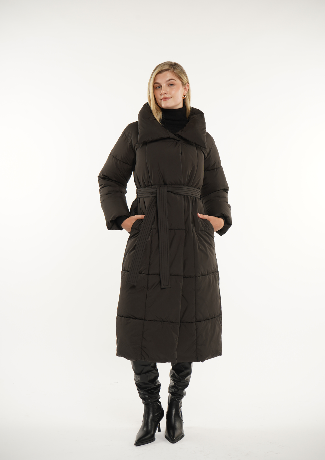 WarmCore™ Extra Long Length Belted Button Puffer