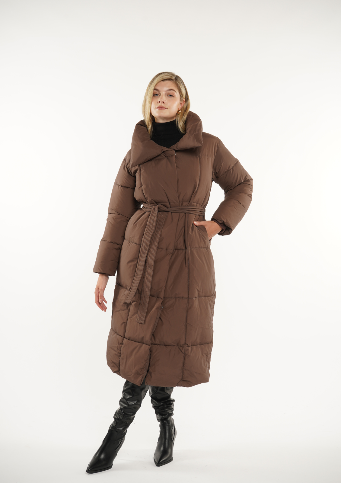 WarmCore™ Extra Long Length Belted Button Puffer