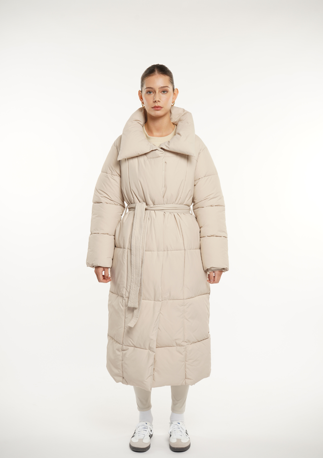 Cream long puffer coat online