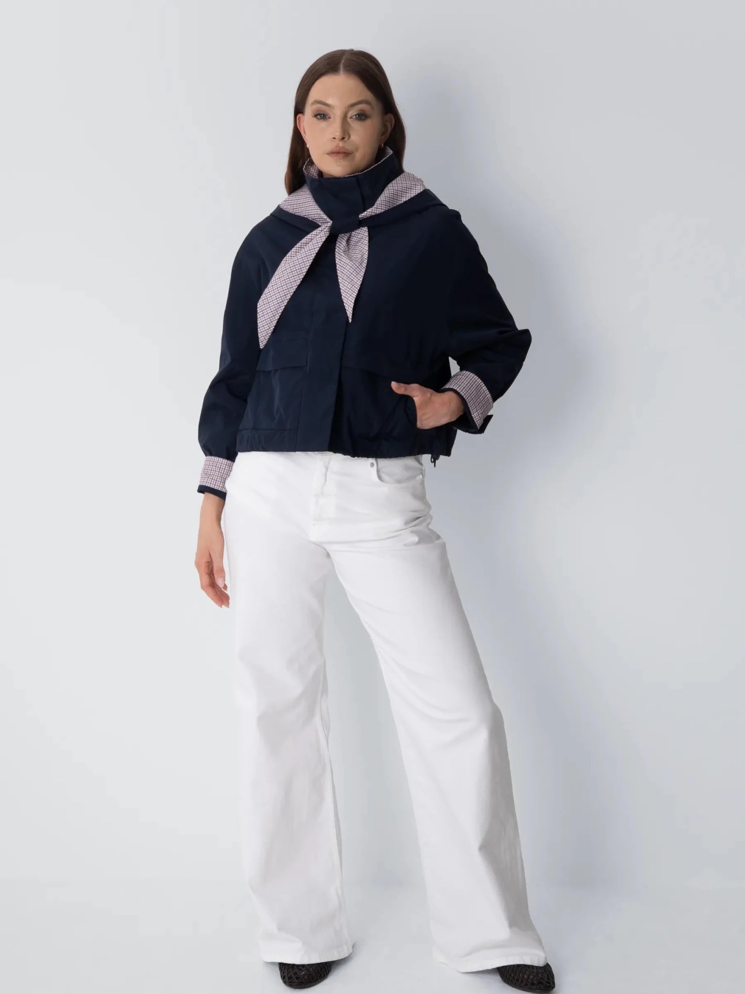 Effortless Style Funnel Collar Bomber Jacket With Hooded Scarf - PUFFIT