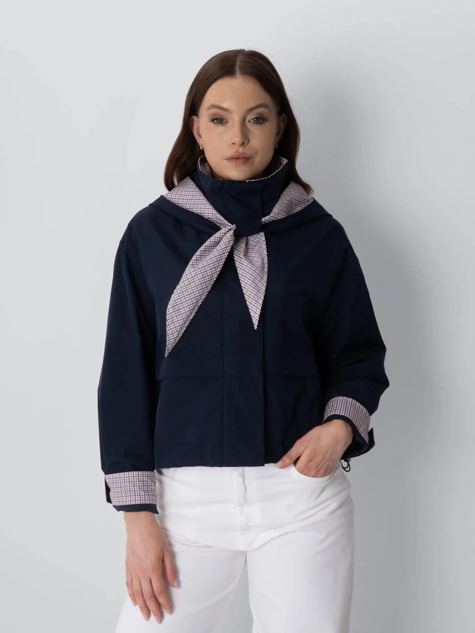 Effortless Style Funnel Collar Bomber Jacket With Hooded Scarf - PUFFIT