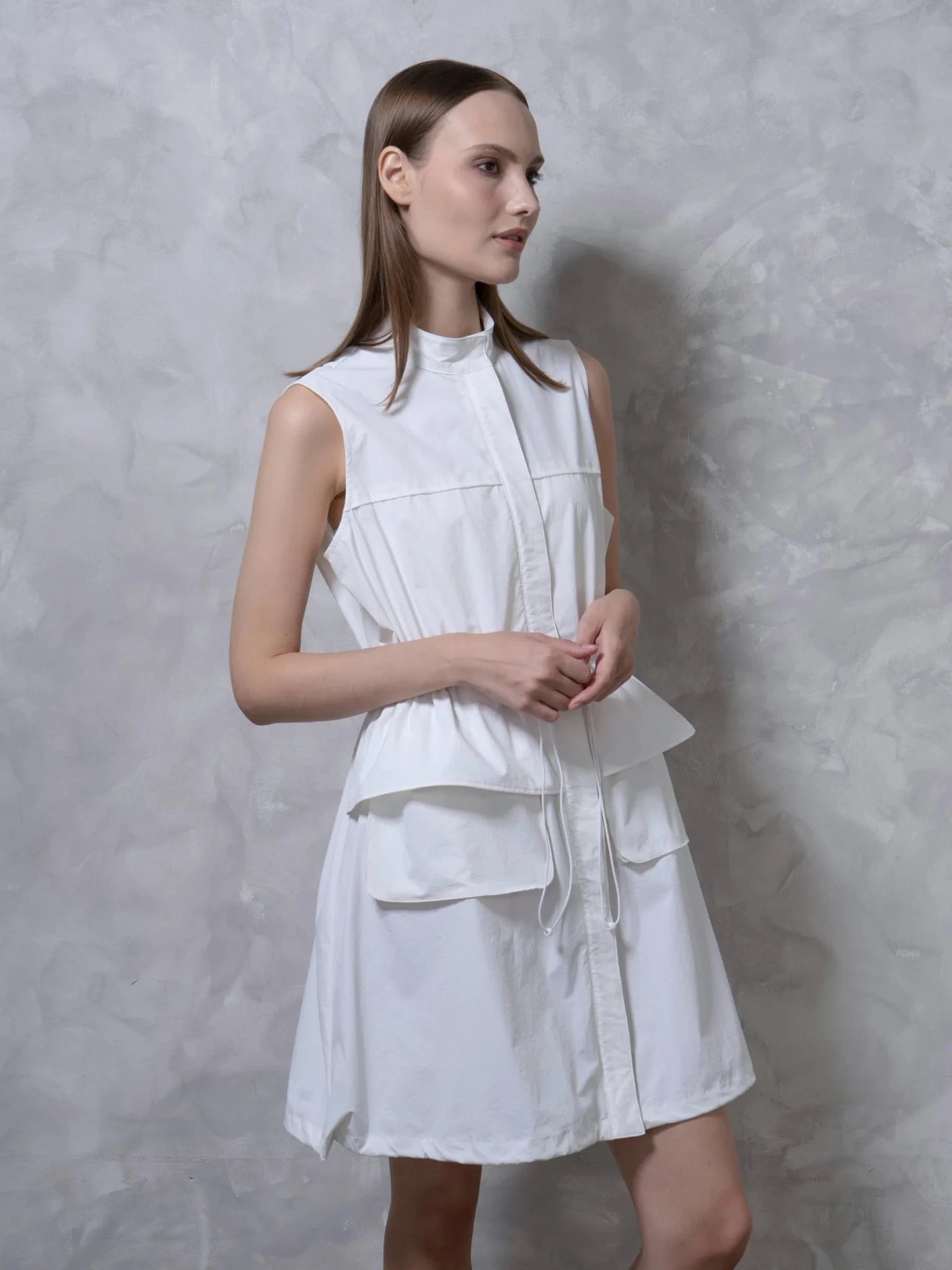 FreshWave™ Drawstring Waist Sleeveless Zipped Long Bubble Dress - PUFFIT