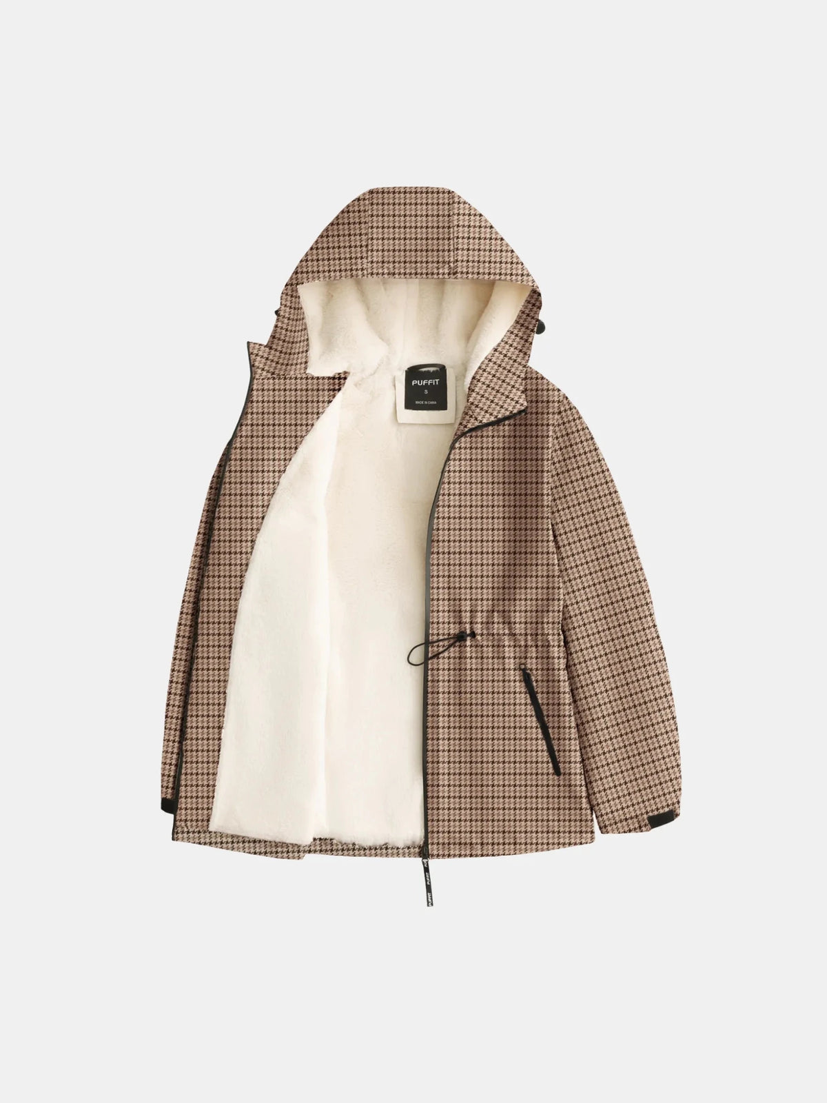 STM-TEX™ Beige Houndstooth Faux Fur Lined Full Zip Rain Jacket