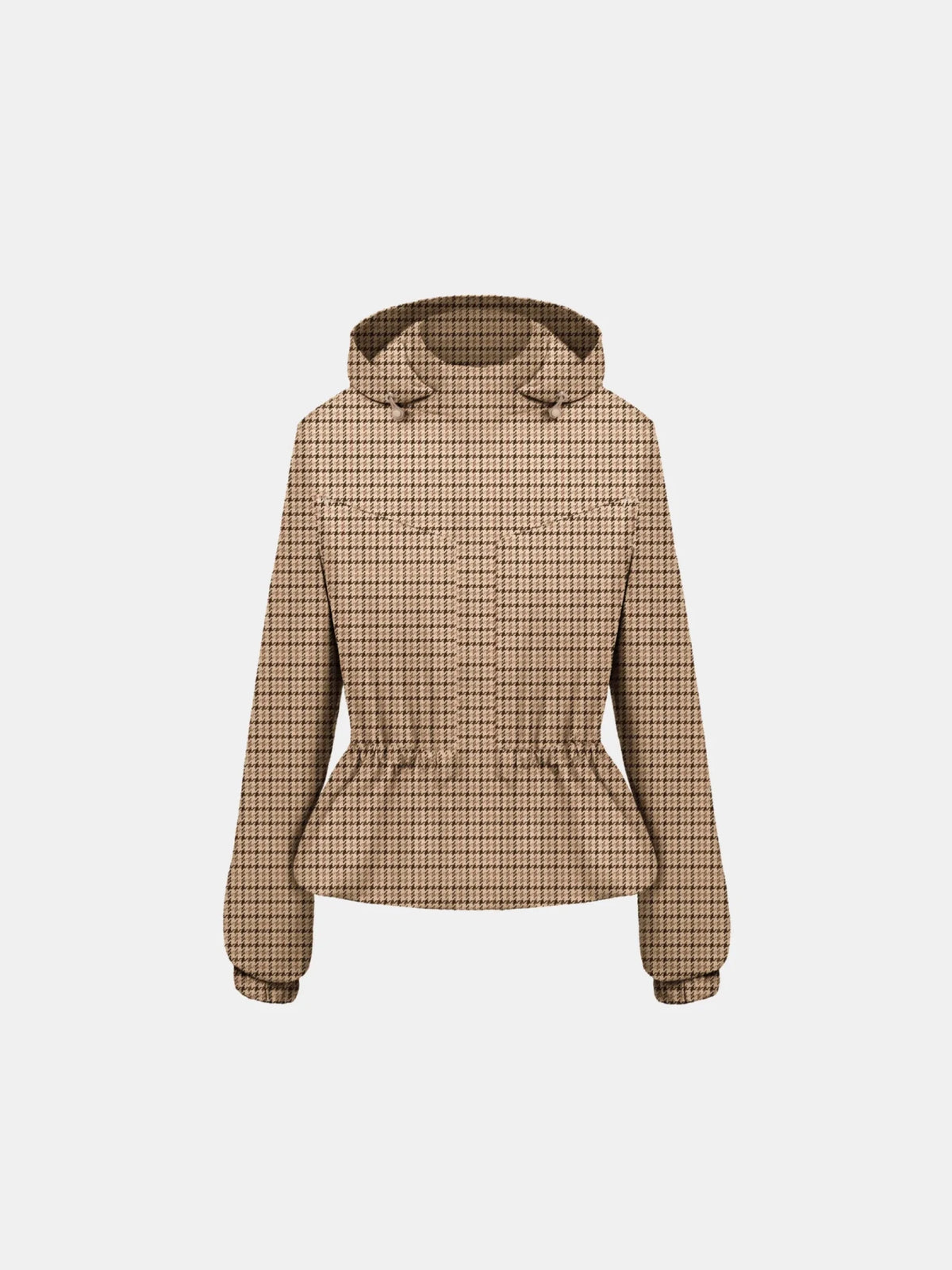 STM-TEX™ Beige Houndstooth Short Drawstring Waist Rain Jacket - PUFFITPK15