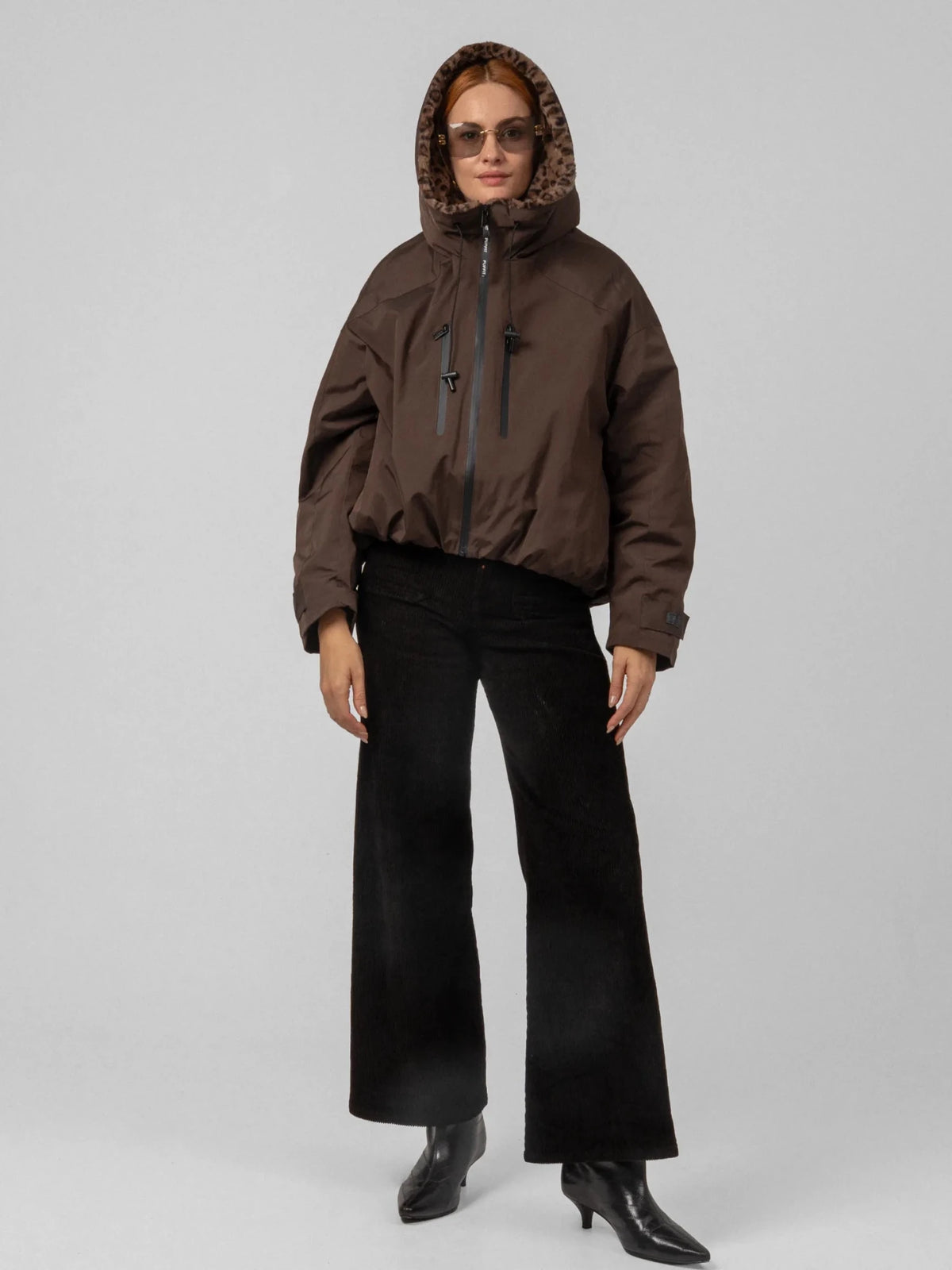 STM-TEX™ Brown Leopard Faux Fur Lined One Size Short Oversized Rain Jacket