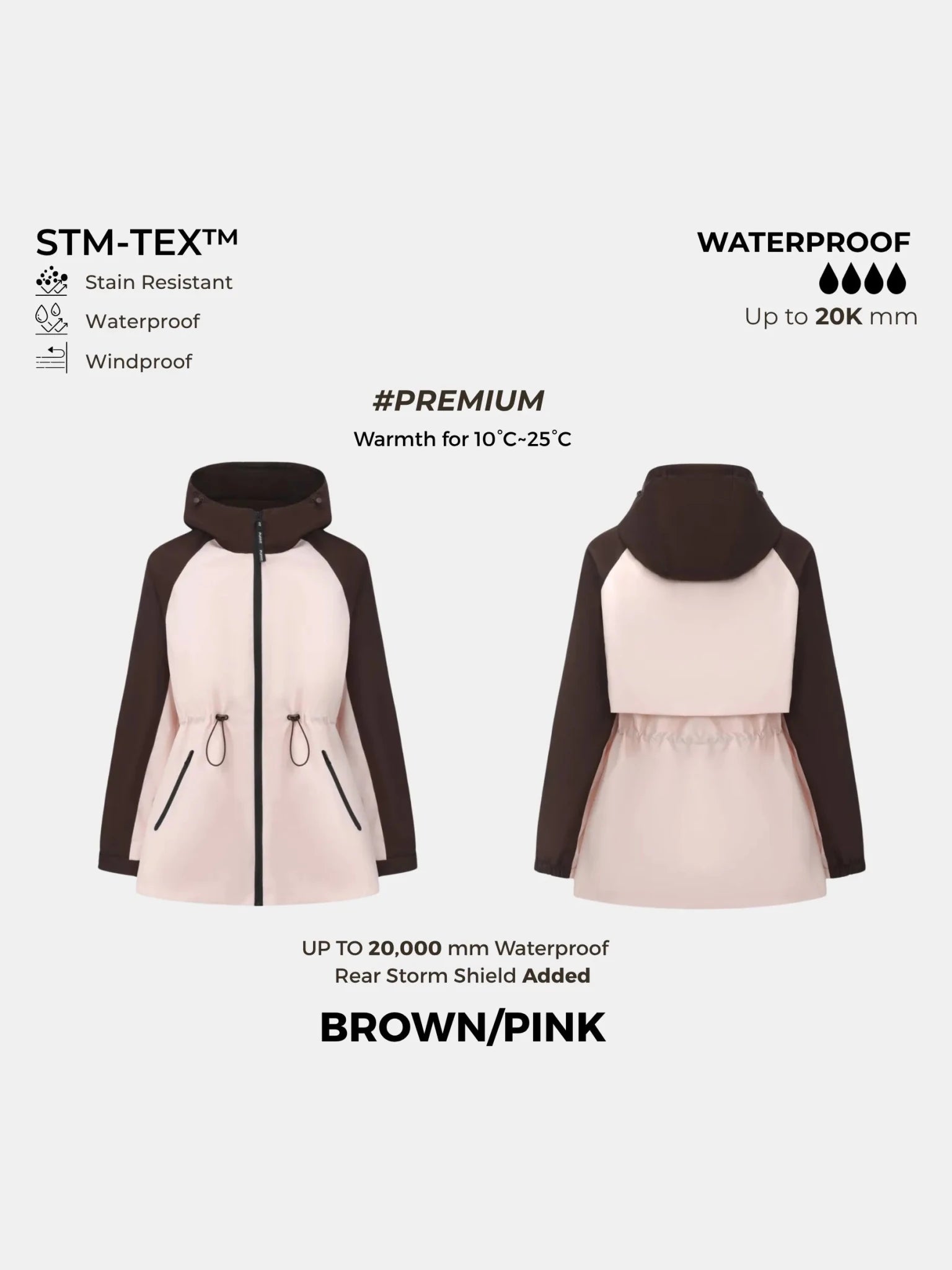 STM-TEX™ Brown/Pink Full-Zip Rain Jacket - PUFFIT