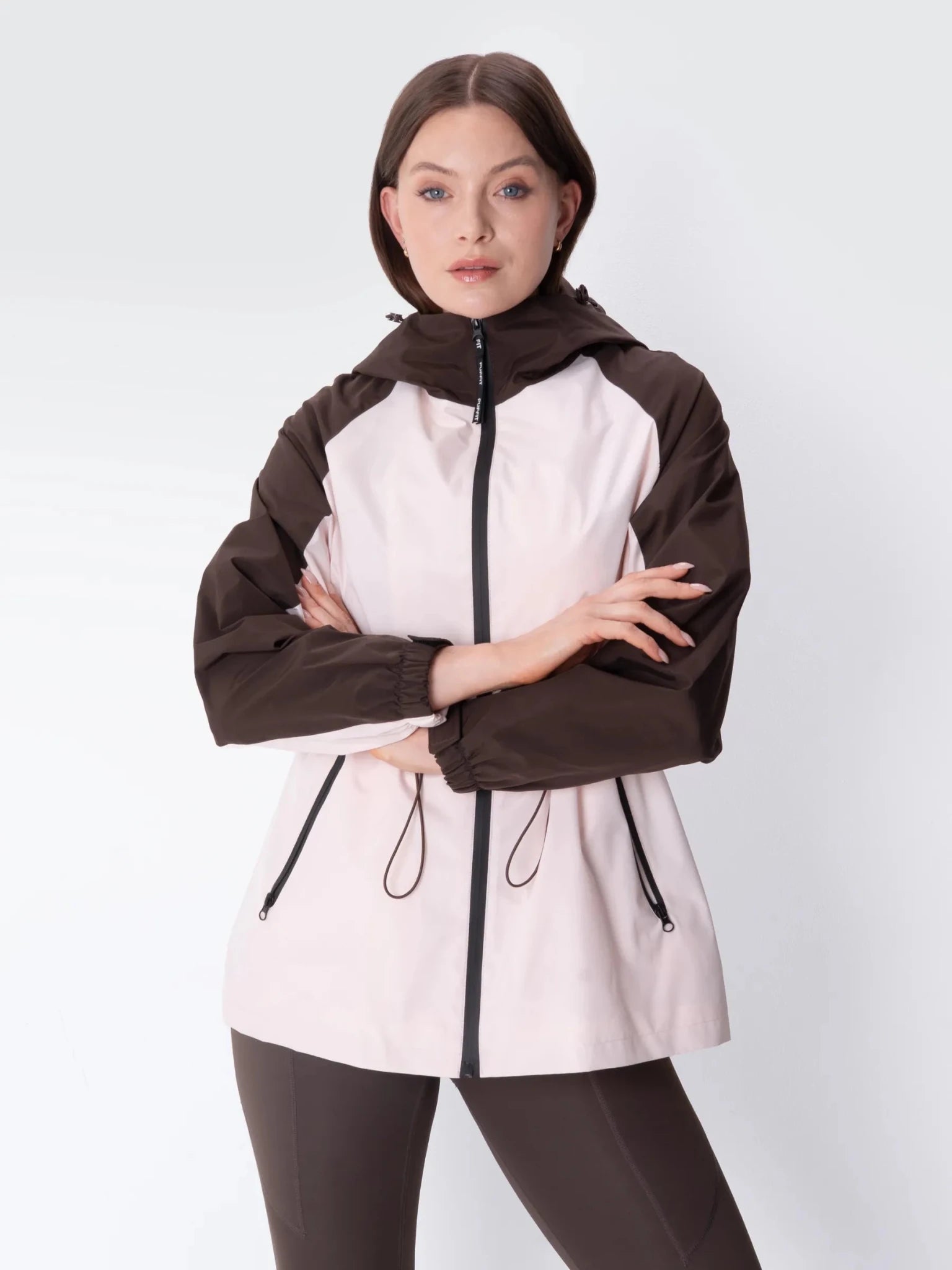 STM-TEX™ Brown/Pink Full-Zip Rain Jacket - PUFFIT