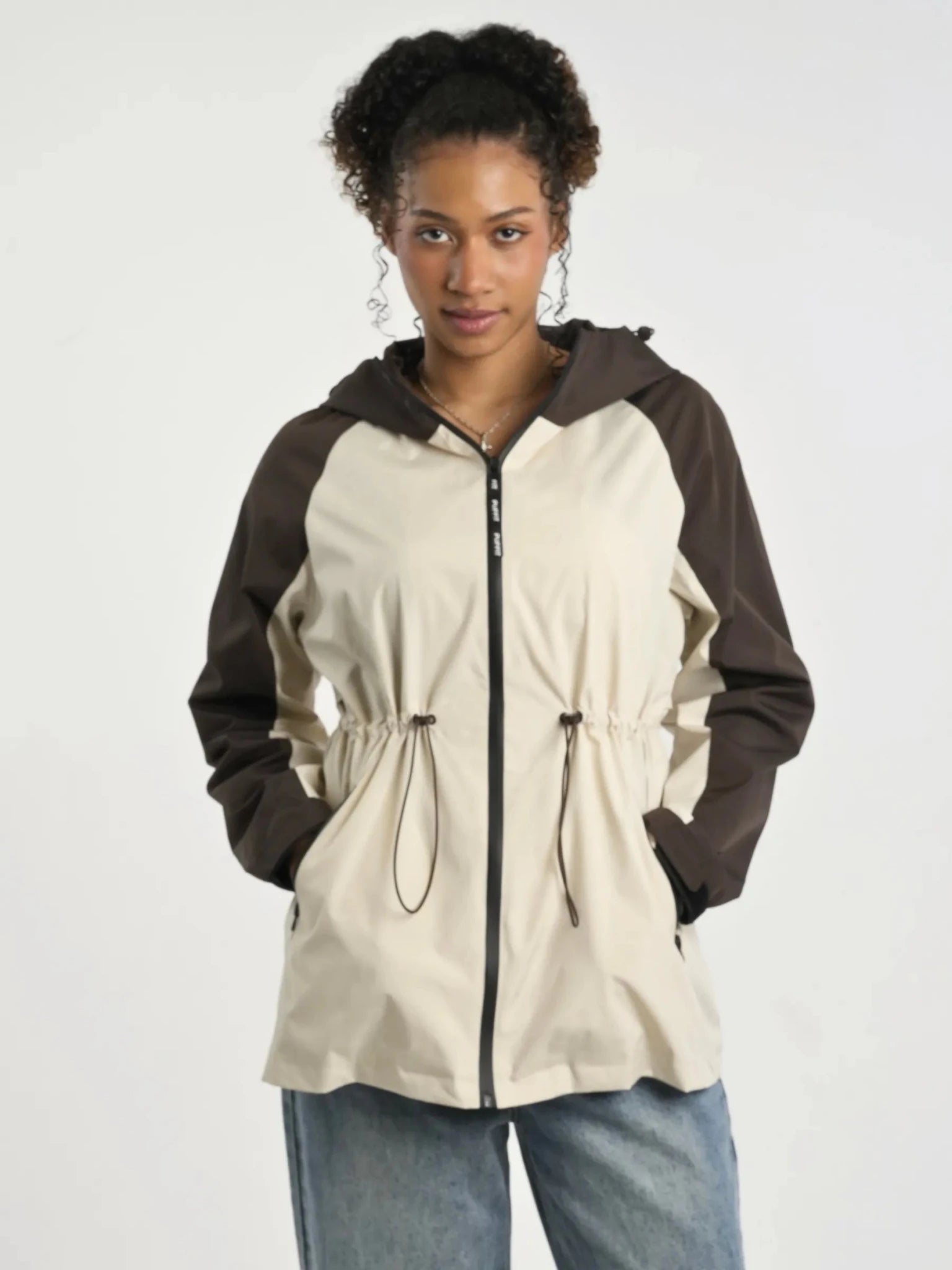 STM-TEX™ Brown/White Full-Zip Rain Jacket - PUFFIT