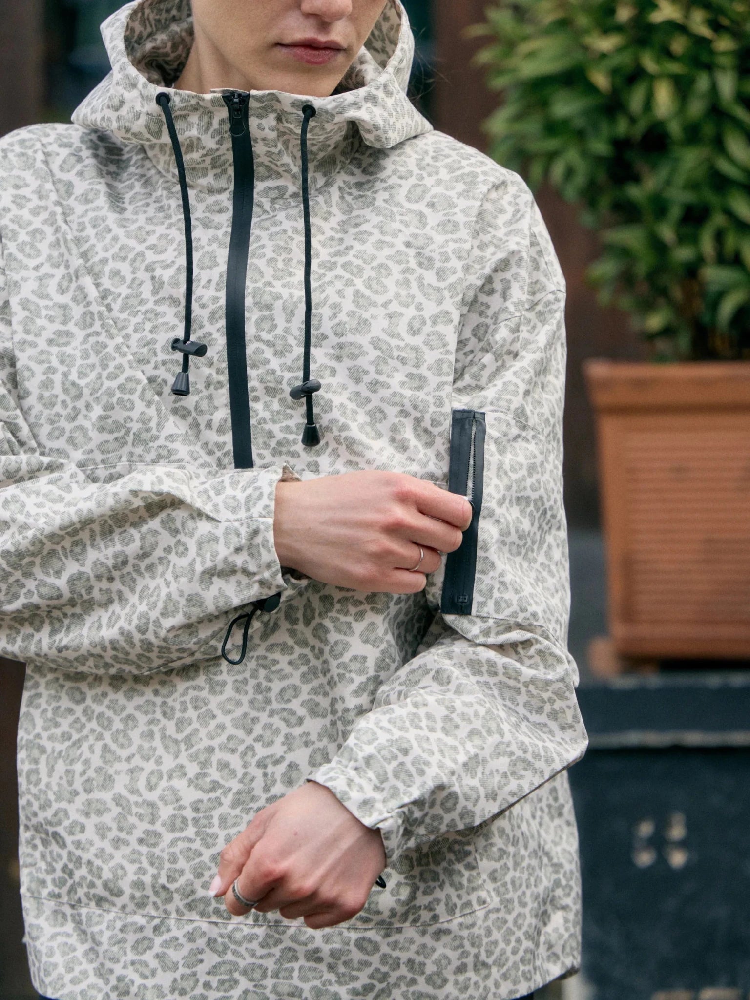 STM-TEX™ Olive Leopard Relaxed Fit Rain Hoodie - PUFFIT