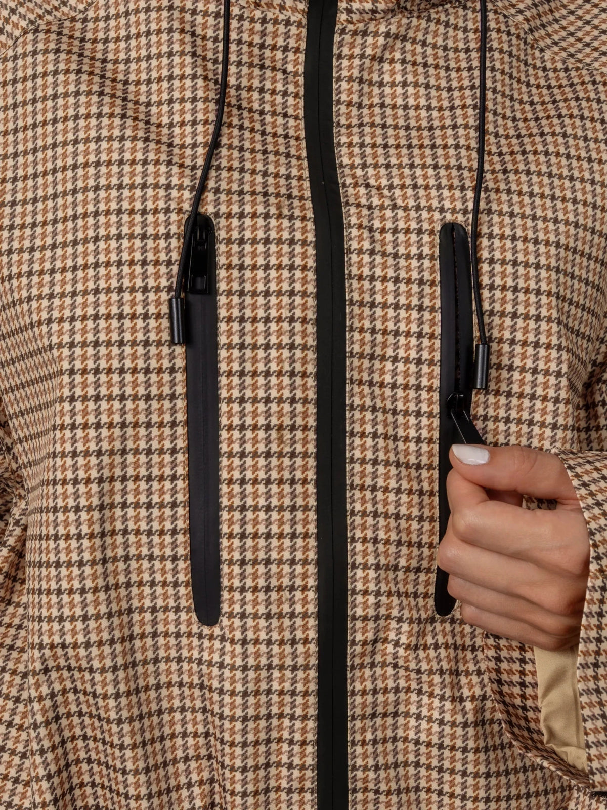 STM-TEX™ One Size Beige Houndstooth Short Oversized Rain Jacket - PUFFITPK17
