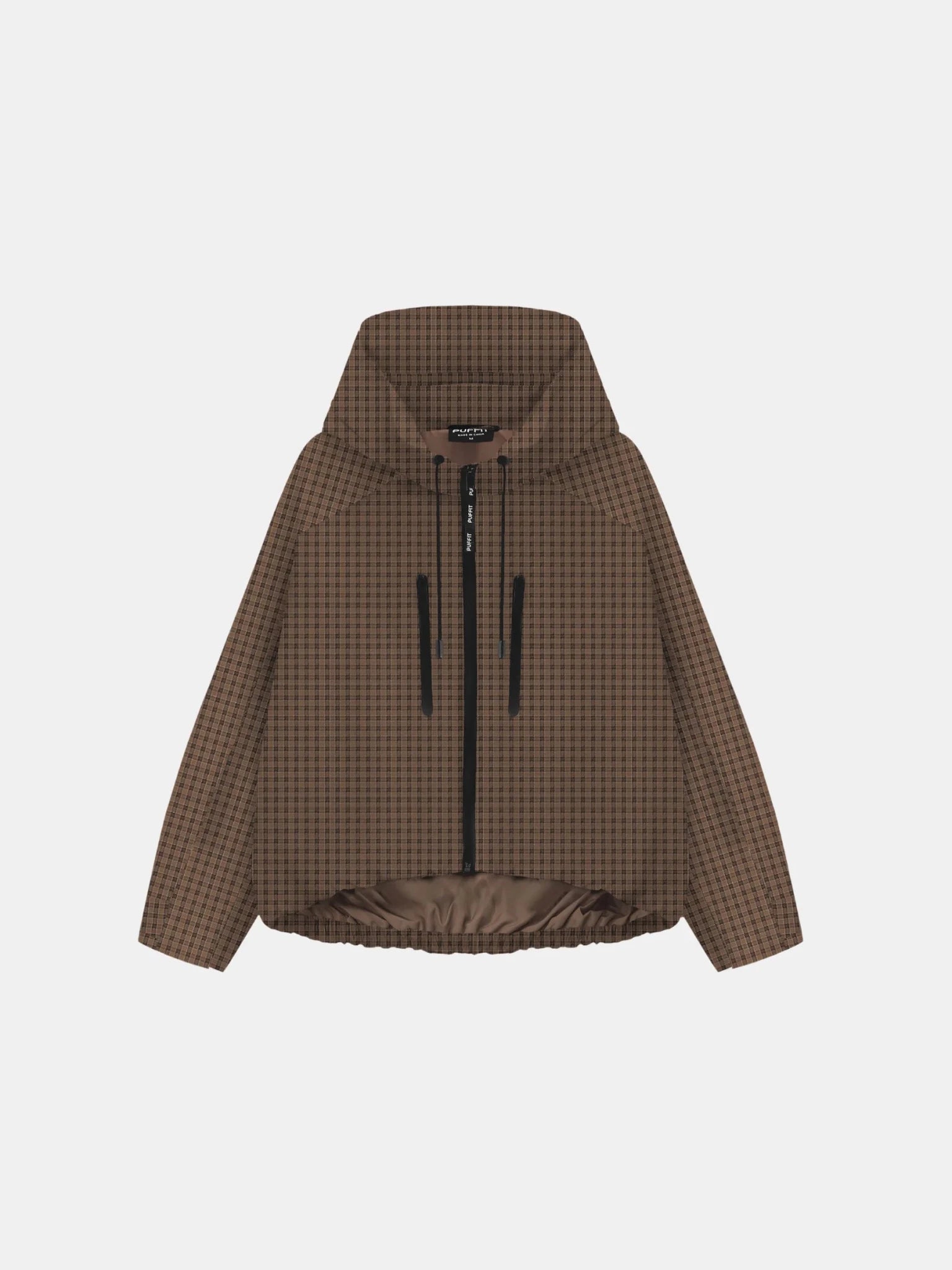 STM-TEX™ One Size Brown Check Short Oversized Rain Jacket - PUFFIT