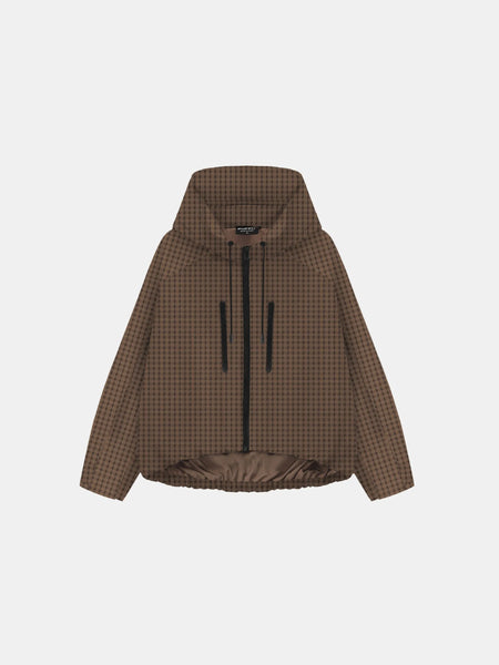 STM-TEX™ One Size Brown Check Short Oversized Rain Jacket | PUFFIT