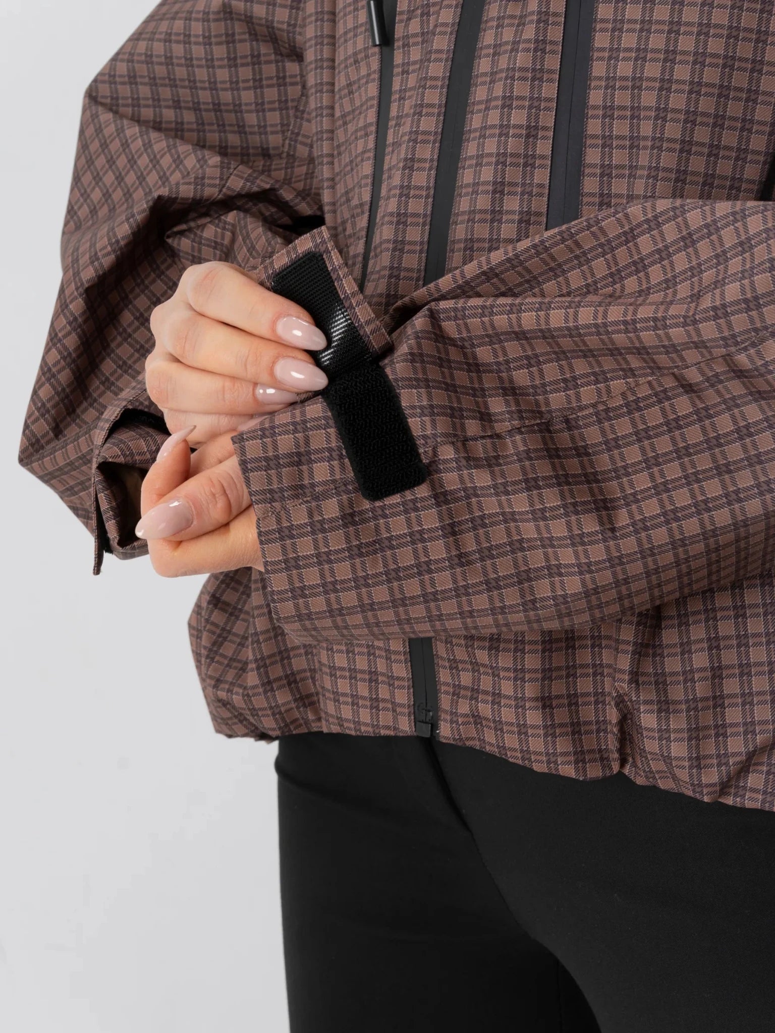 STM-TEX™ One Size Brown Check Short Oversized Rain Jacket - PUFFIT