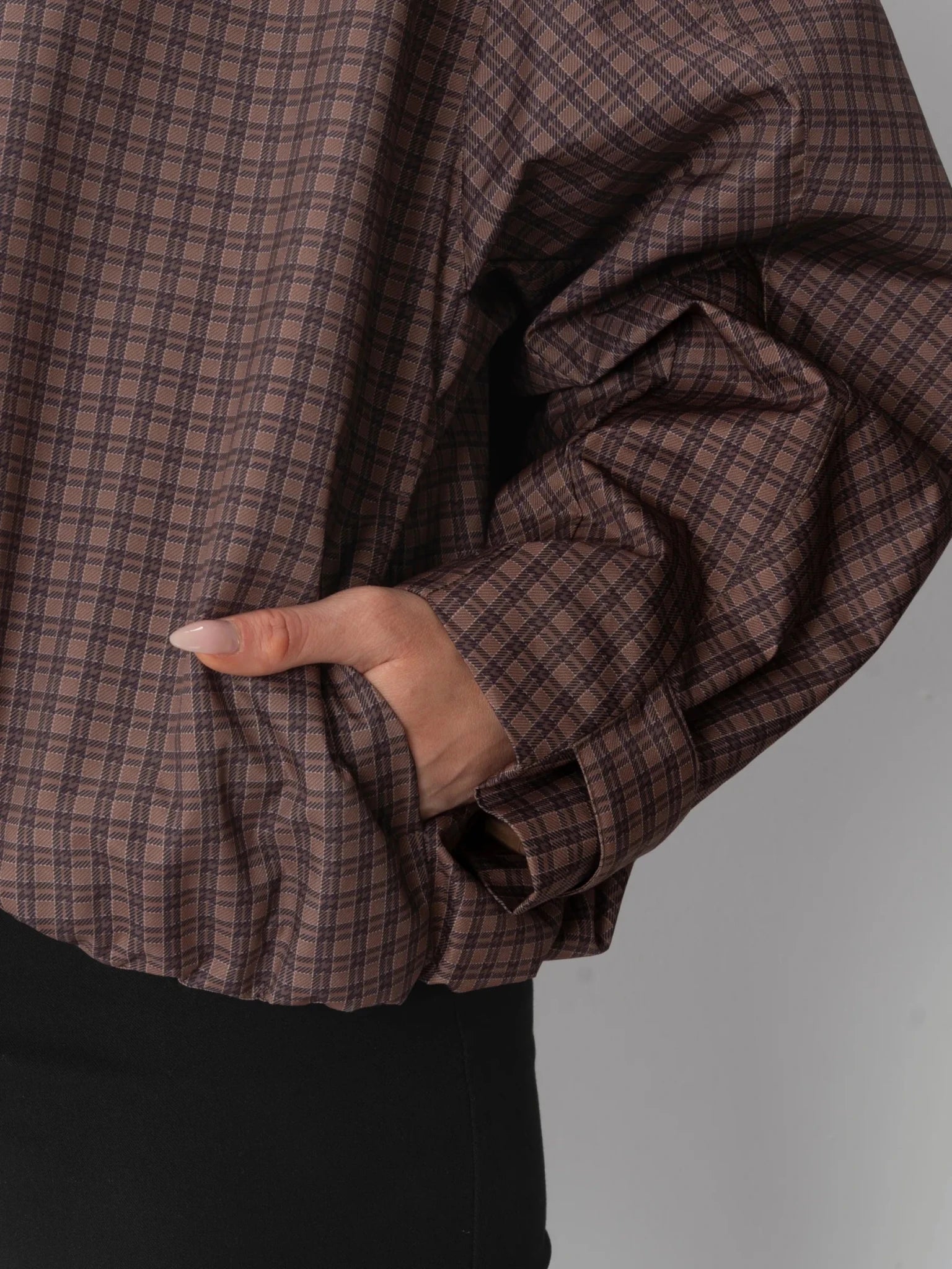 STM-TEX™ One Size Brown Check Short Oversized Rain Jacket - PUFFIT