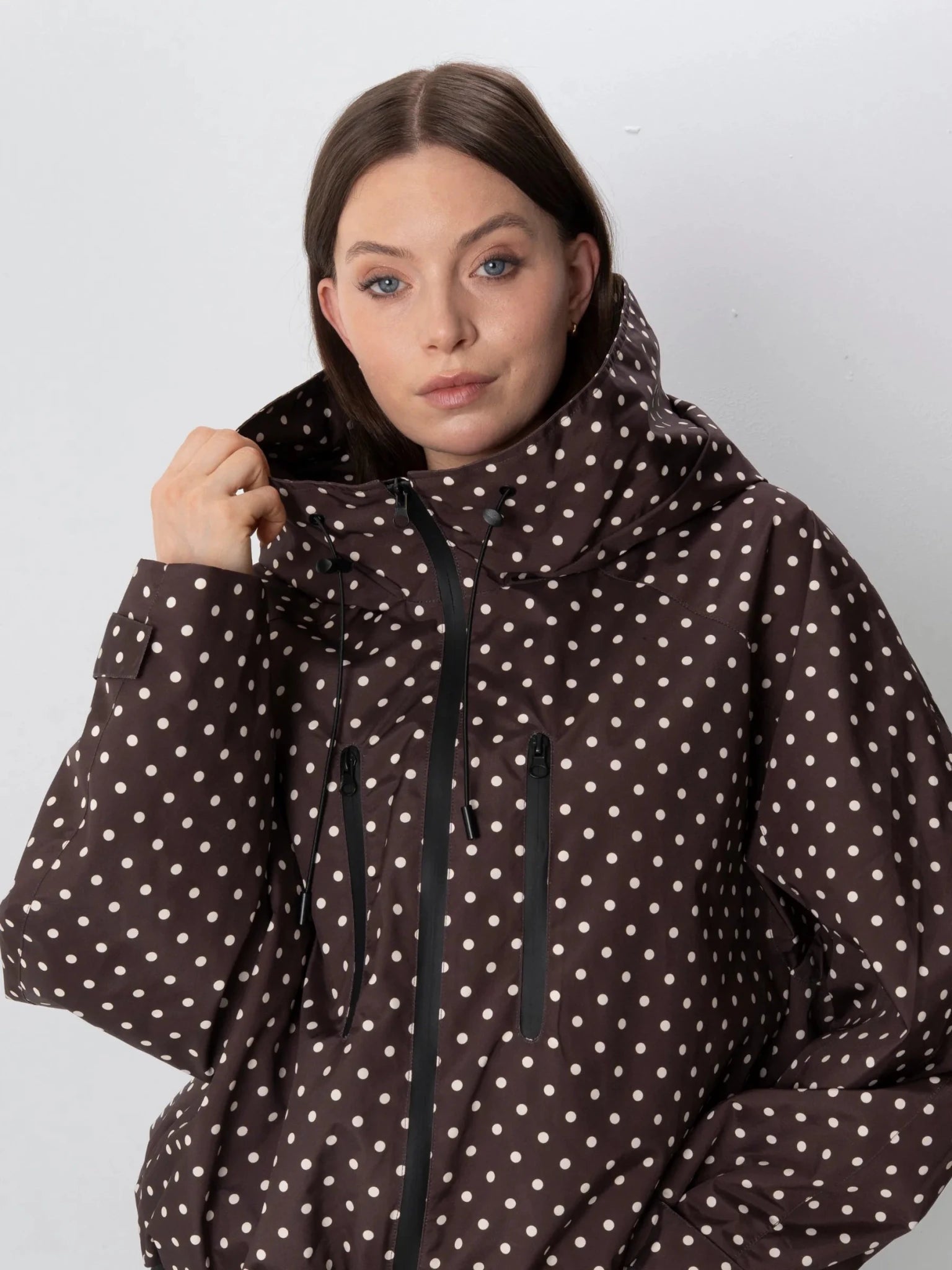 STM-TEX™ One Size Brown Dot Short Oversized Rain Jacket - PUFFIT