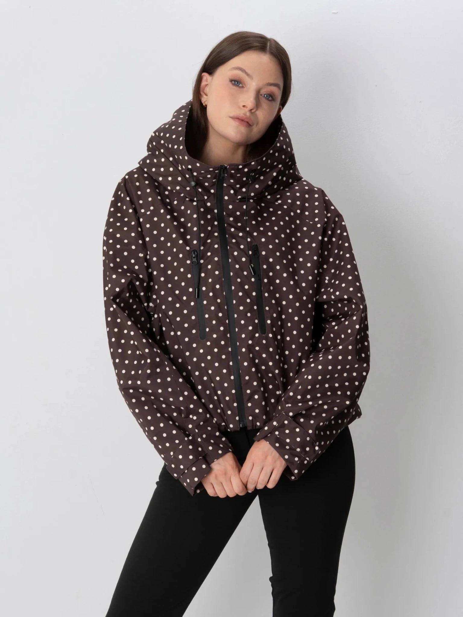 STM-TEX™ One Size Brown Dot Short Oversized Rain Jacket - PUFFIT