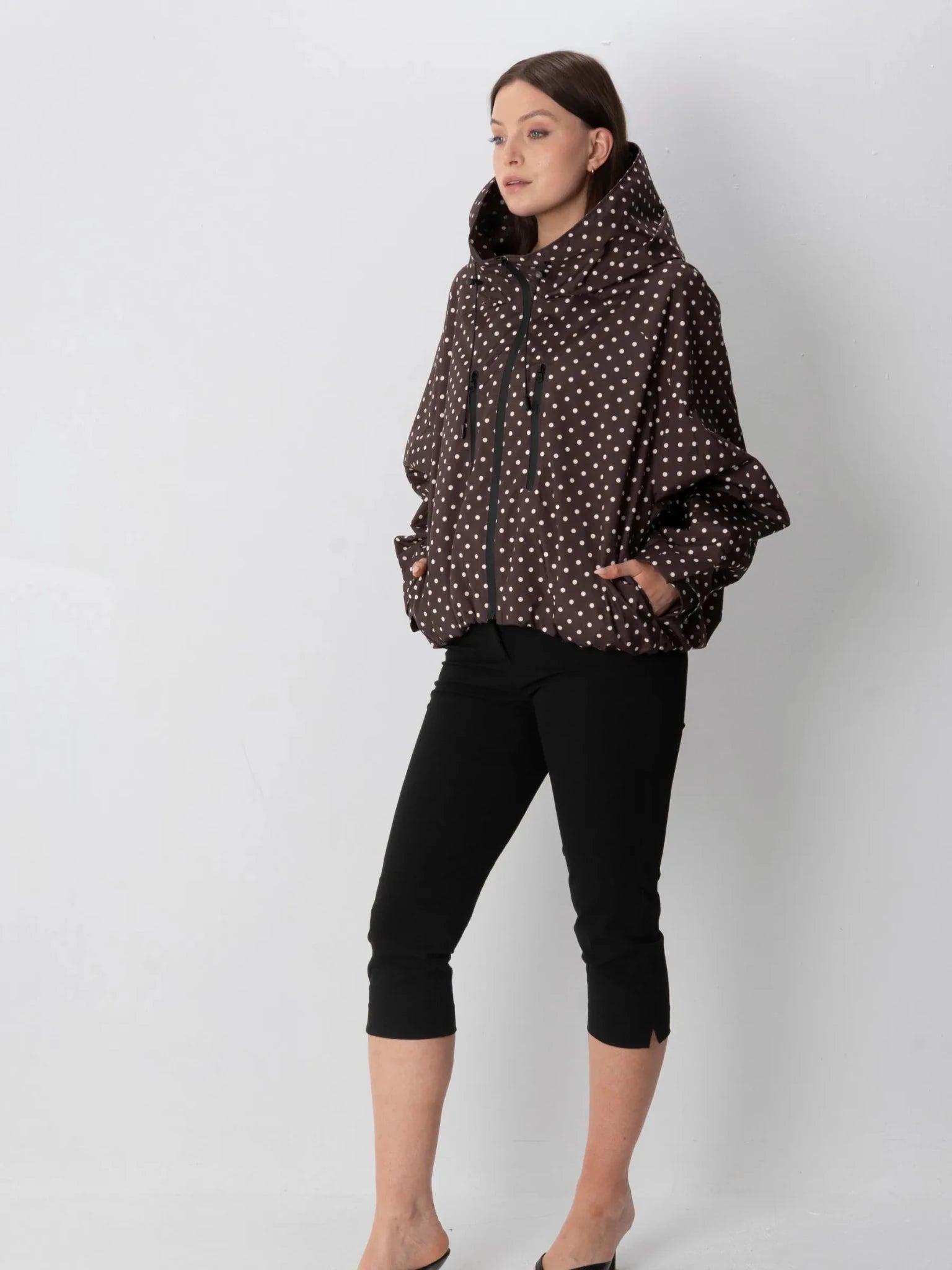 STM-TEX™ One Size Brown Dot Short Oversized Rain Jacket - PUFFIT