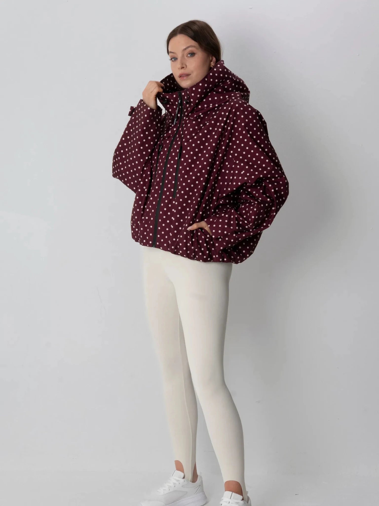 STM-TEX™ One Size Burgundy Dot Short Oversized Rain Jacket - PUFFIT