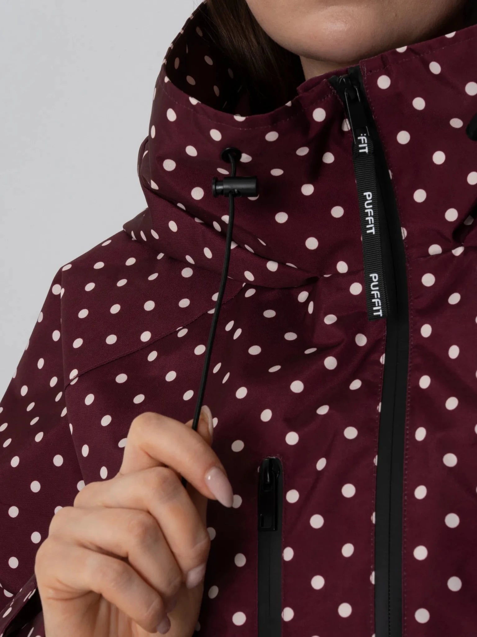 STM-TEX™ One Size Burgundy Dot Short Oversized Rain Jacket - PUFFIT