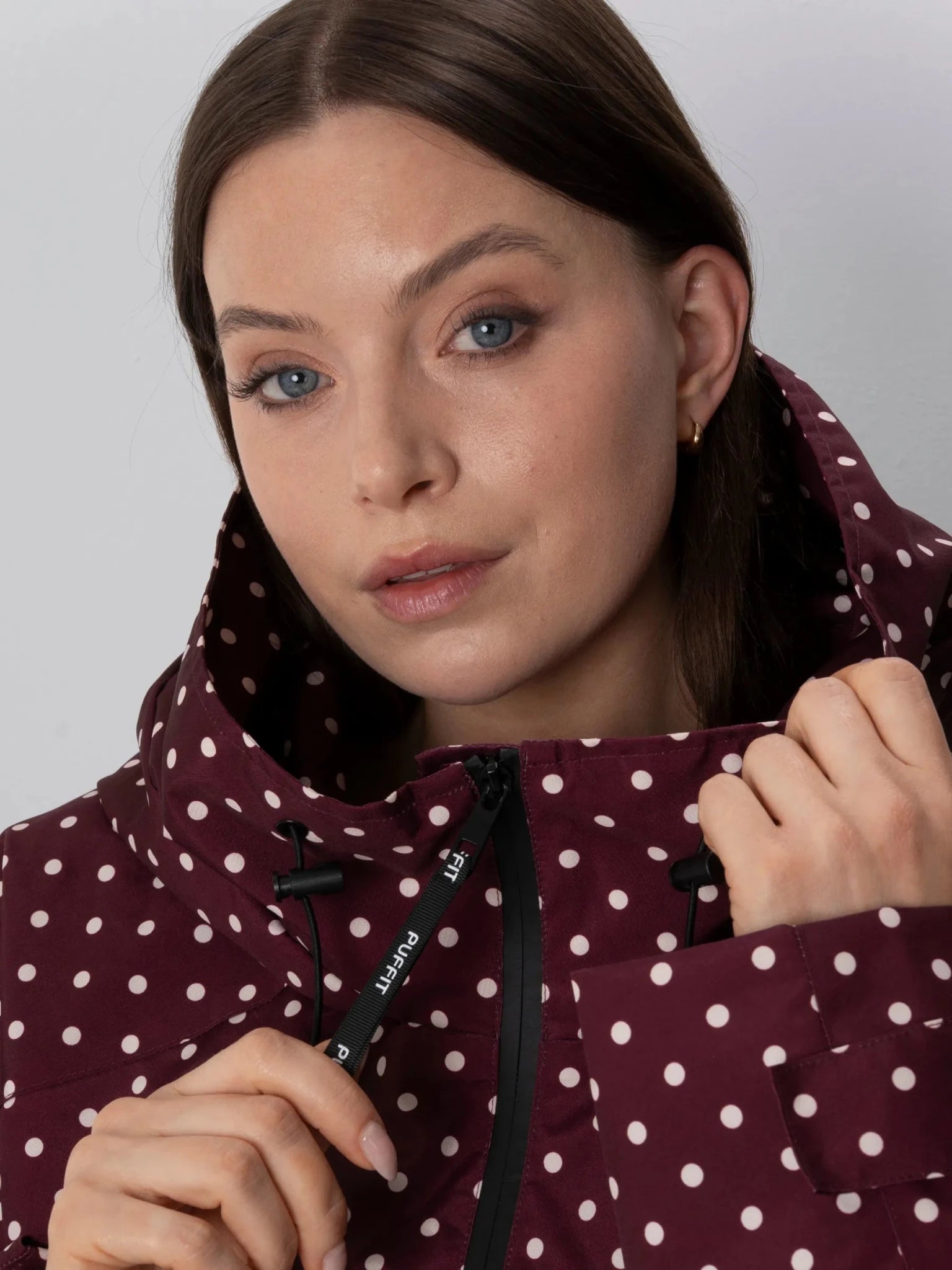 STM-TEX™ One Size Burgundy Dot Short Oversized Rain Jacket - PUFFIT