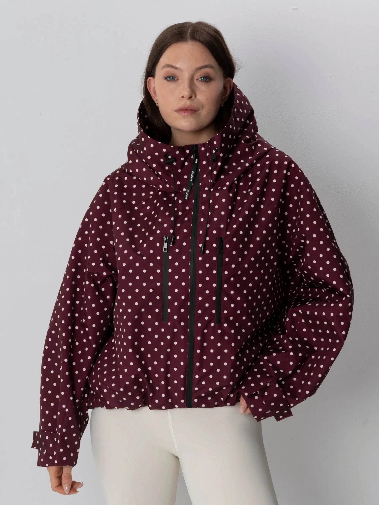 STM-TEX™ One Size Burgundy Dot Short Oversized Rain Jacket - PUFFIT