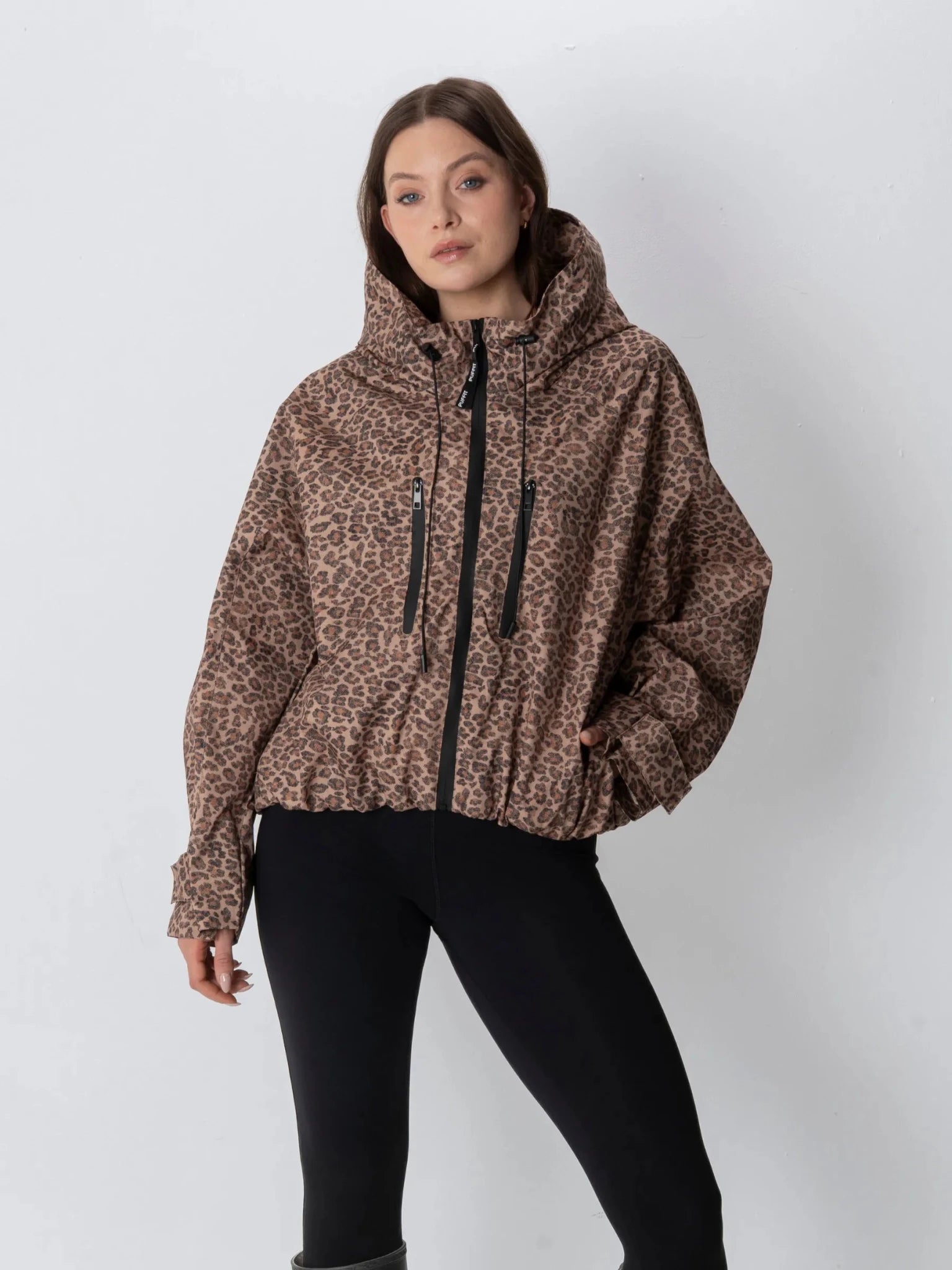 STM-TEX™ One Size Leopard Print Short Oversized Rain Jacket - PUFFIT