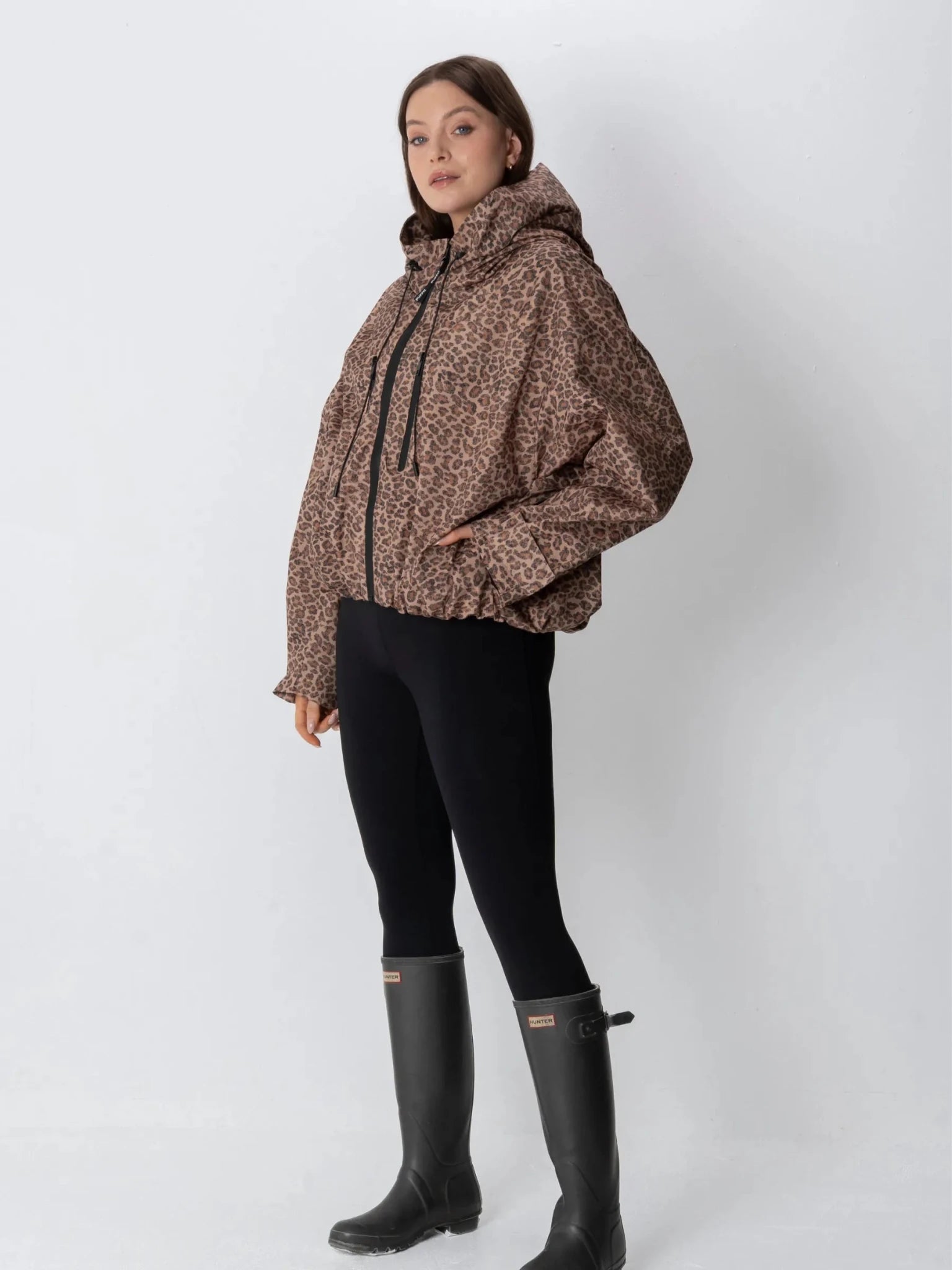 STM-TEX™ One Size Leopard Print Short Oversized Rain Jacket - PUFFIT