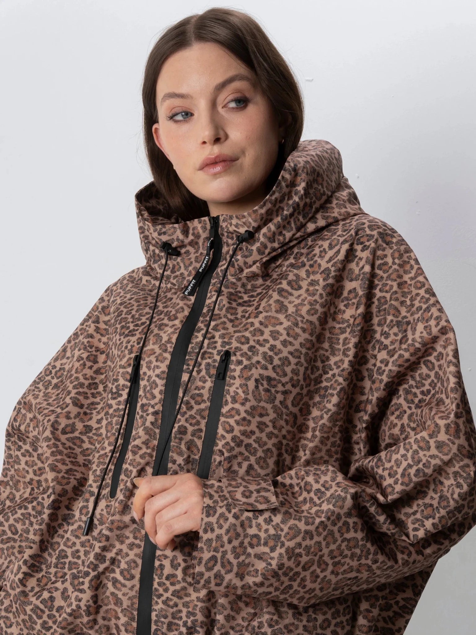 STM-TEX™ One Size Leopard Print Short Oversized Rain Jacket - PUFFIT