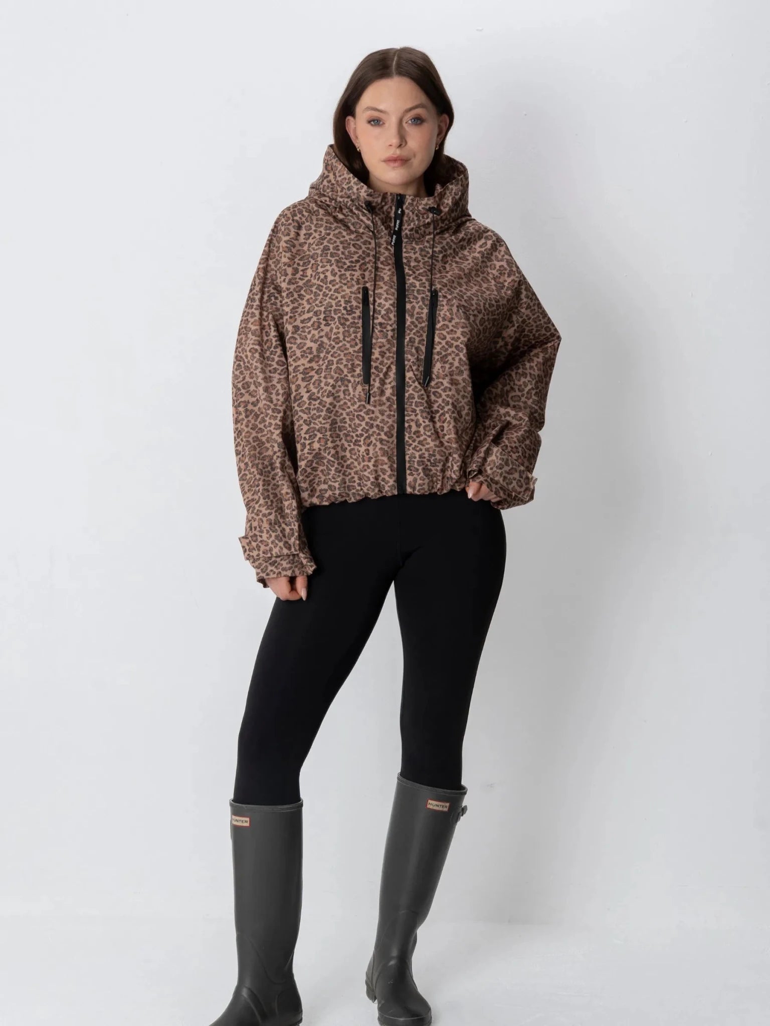 STM-TEX™ One Size Leopard Print Short Oversized Rain Jacket - PUFFIT