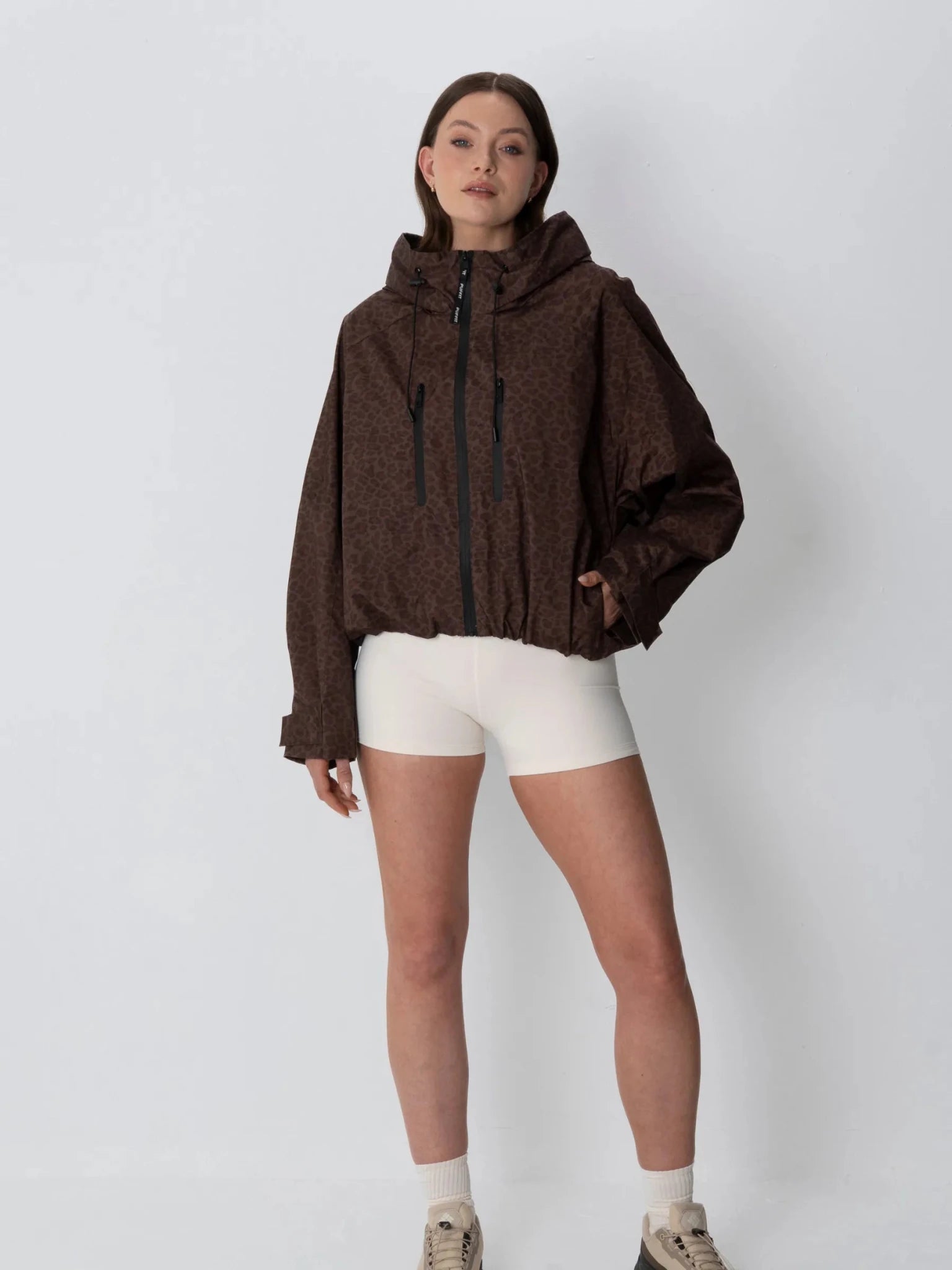 STM-TEX™ One Size Mocha Leopard Short Oversized Rain Jacket - PUFFIT