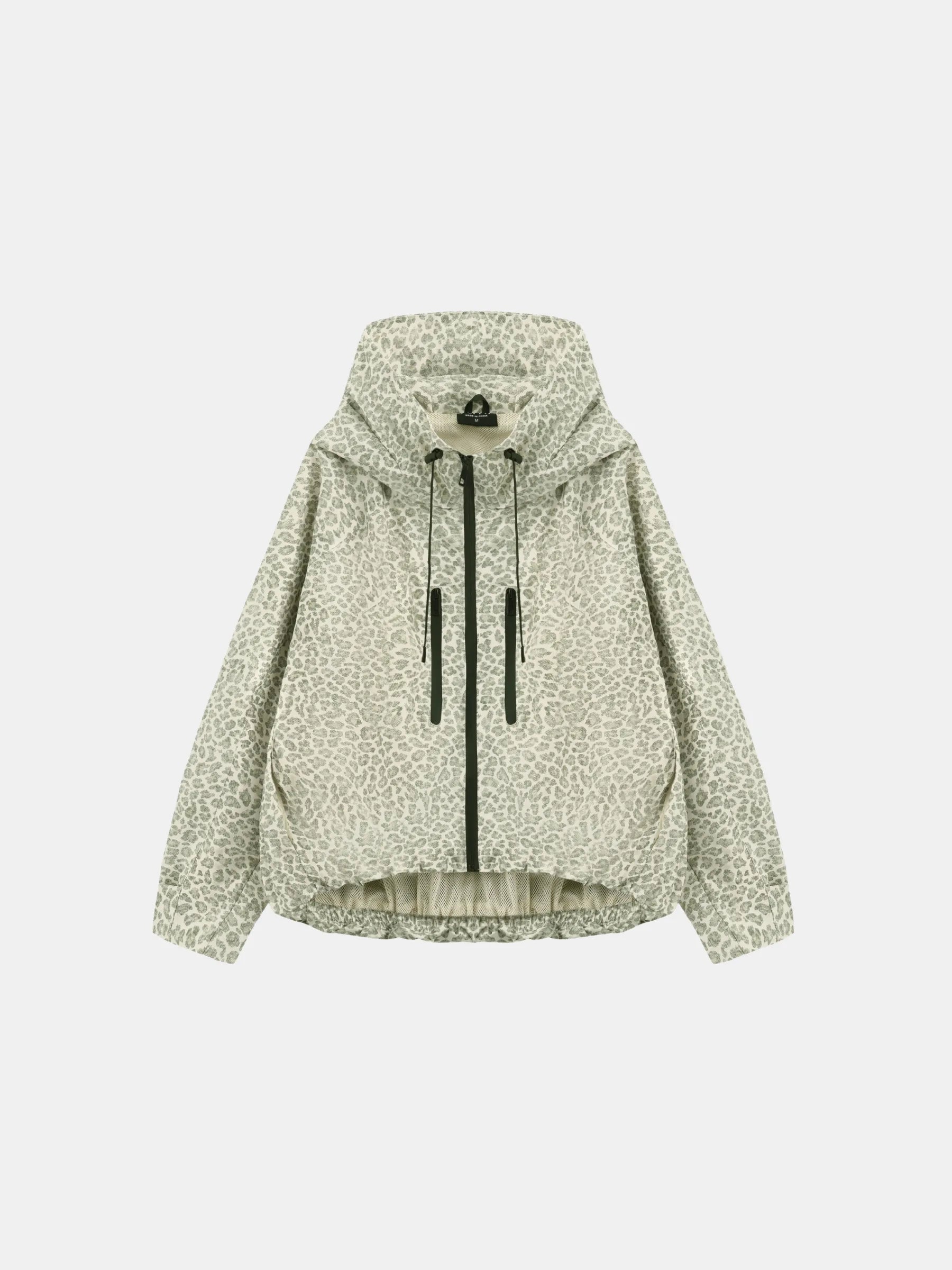 STM-TEX™ One Size Olive Leopard Short Oversized Rain Jacket - PUFFIT
