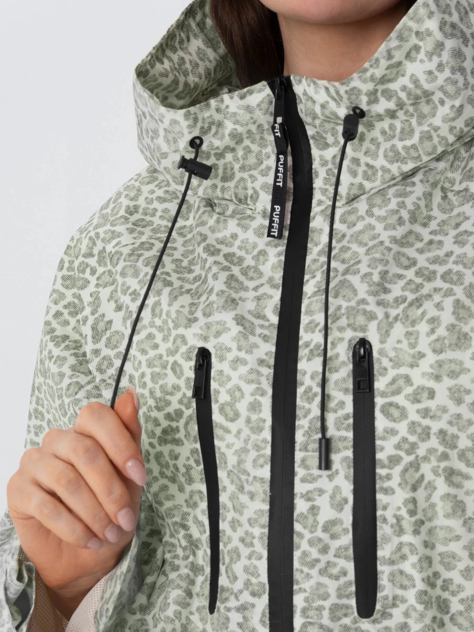 STM-TEX™ One Size Olive Leopard Short Oversized Rain Jacket - PUFFIT