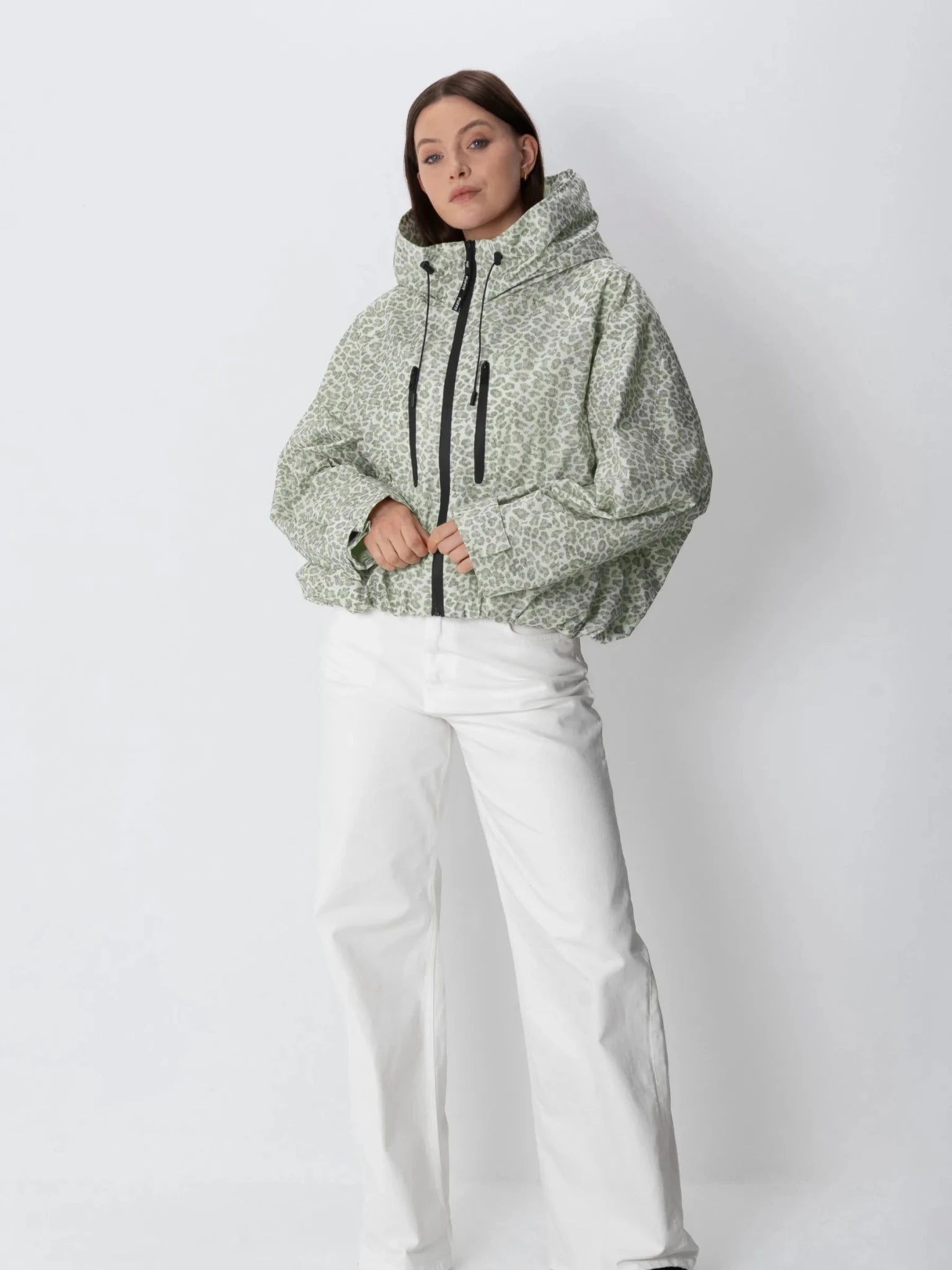 STM-TEX™ One Size Olive Leopard Short Oversized Rain Jacket - PUFFIT