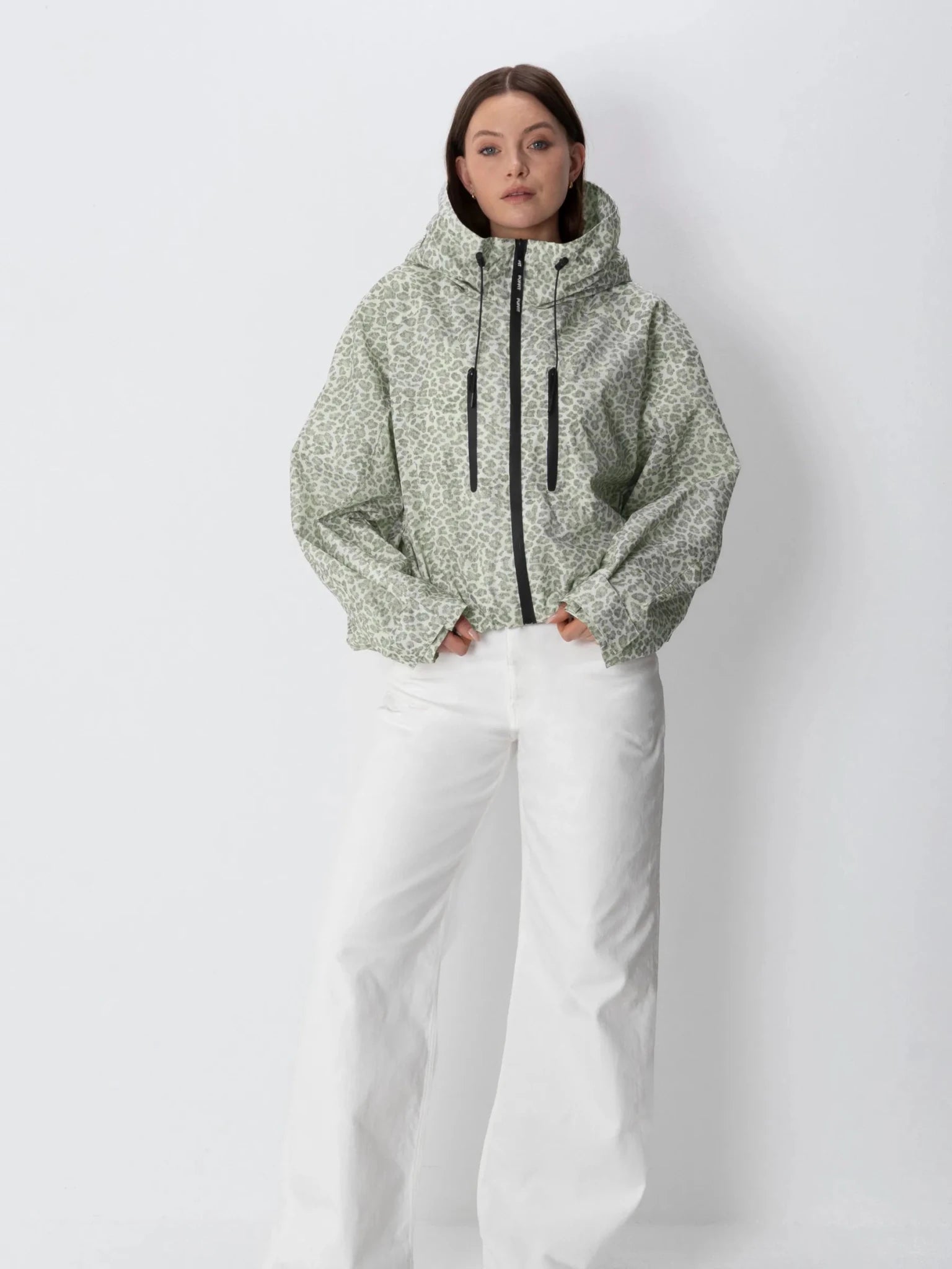 STM-TEX™ One Size Olive Leopard Short Oversized Rain Jacket - PUFFIT