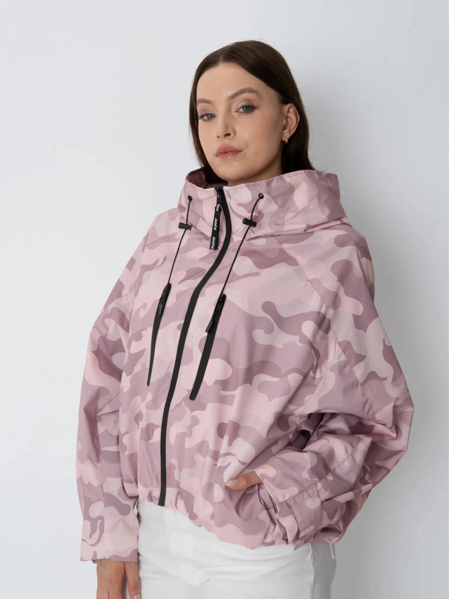 STM-TEX™ One Size Pink Camo Short Oversized Rain Jacket - PUFFIT