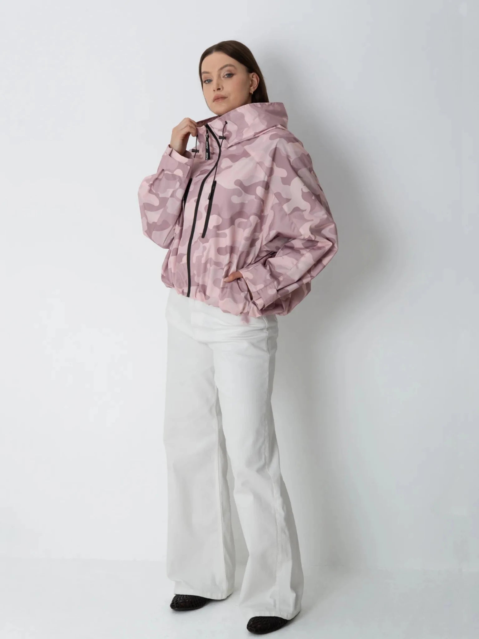 STM-TEX™ One Size Pink Camo Short Oversized Rain Jacket - PUFFIT